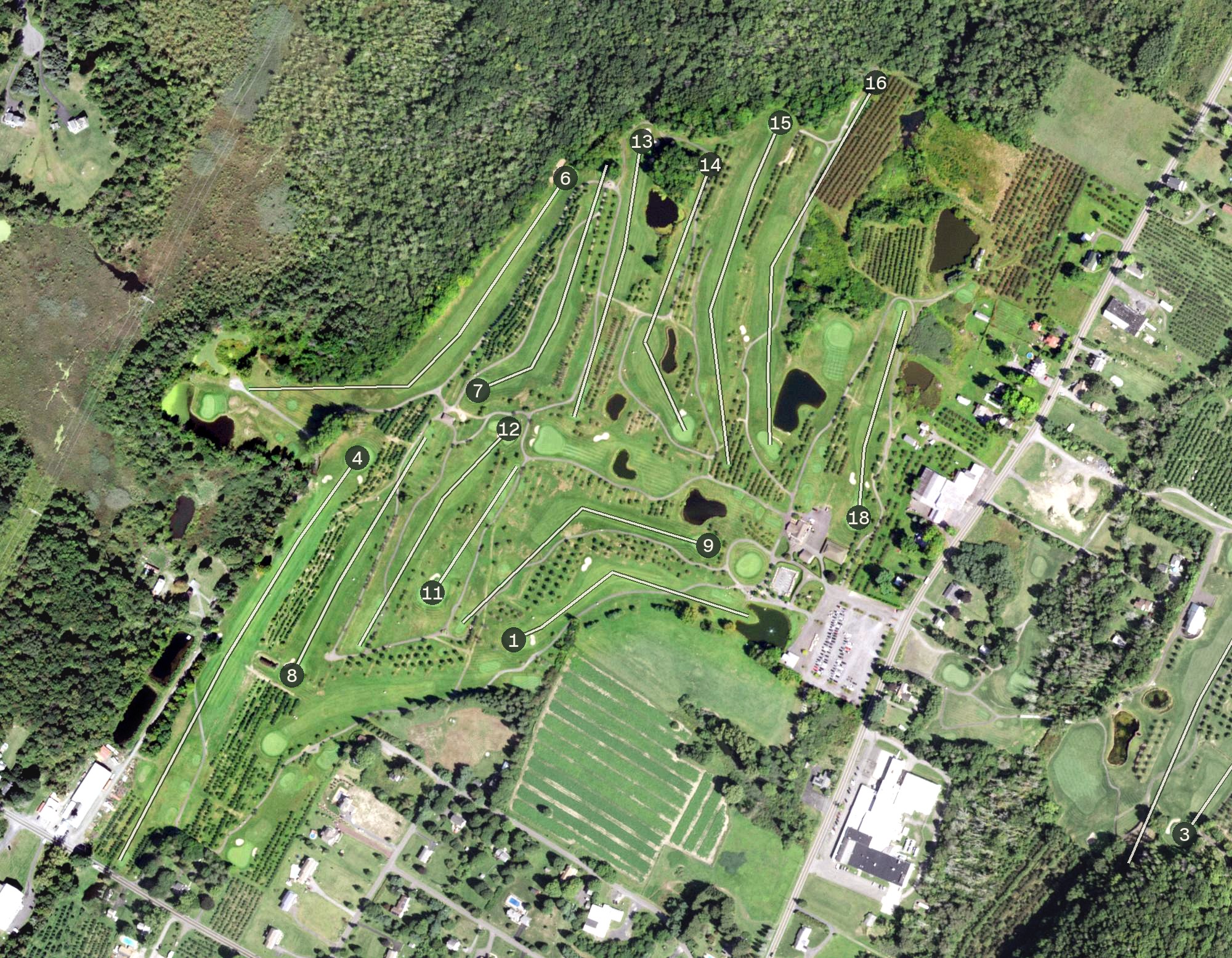 Aerial view of Apple Greens Golf Course, NY