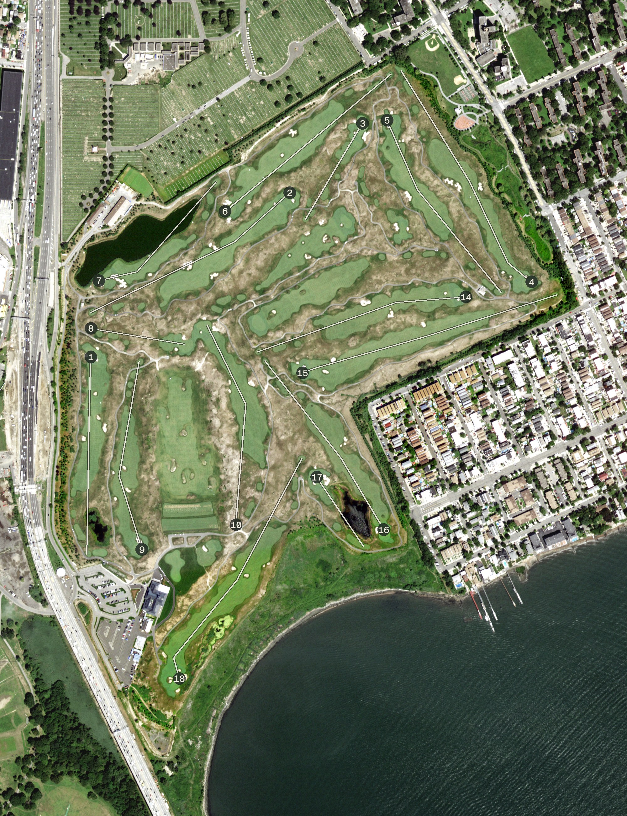 Aerial view of Bally's Golf Links at Ferry Point, NY