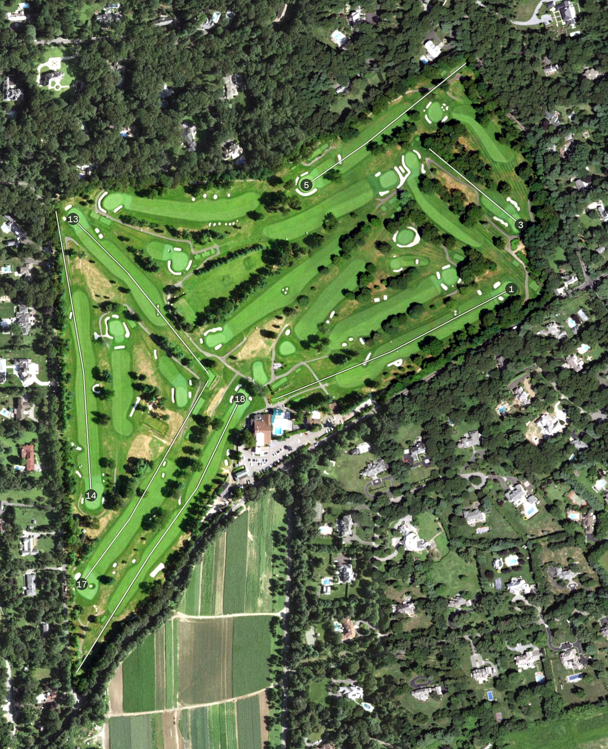 Aerial view of Brookville Country Club, NY