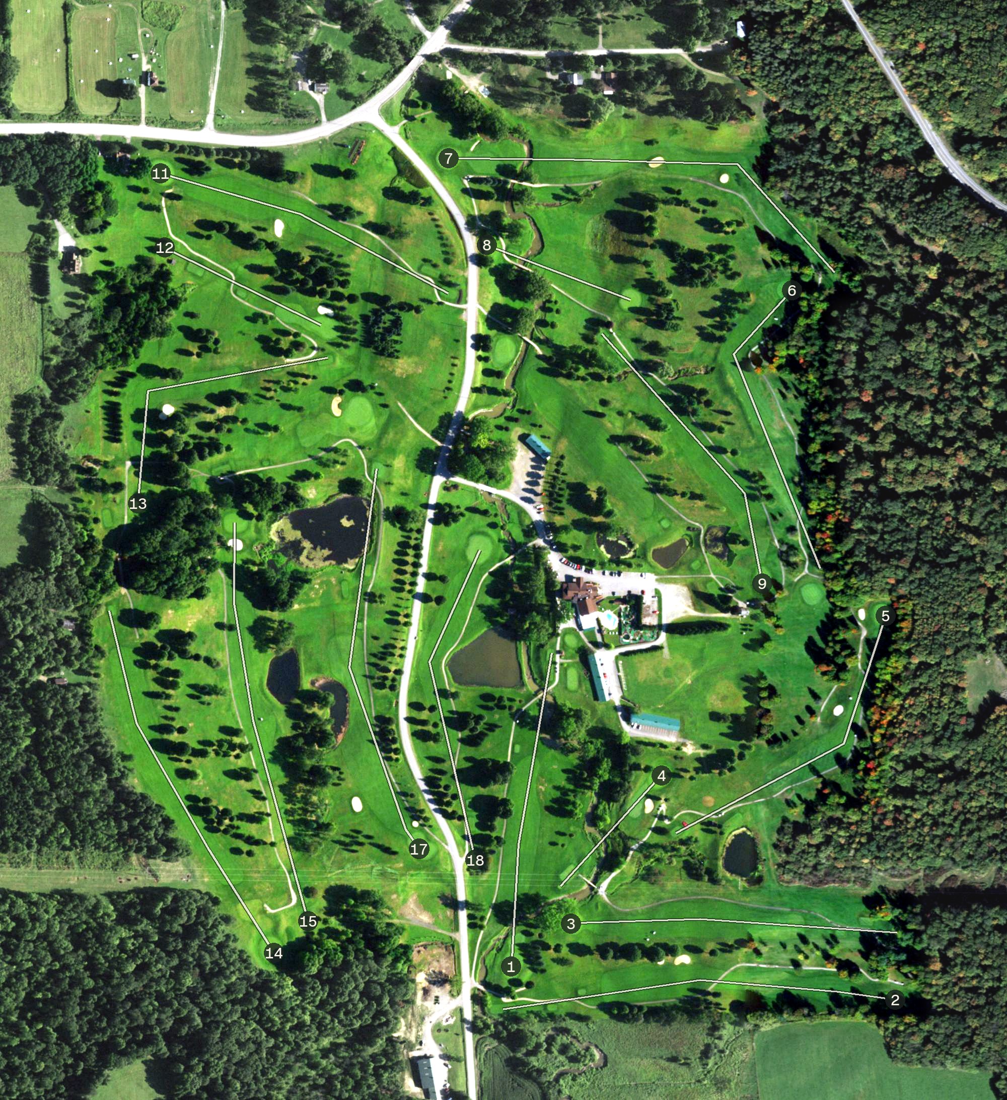 Aerial view of Byrncliff Golf Resort, NY