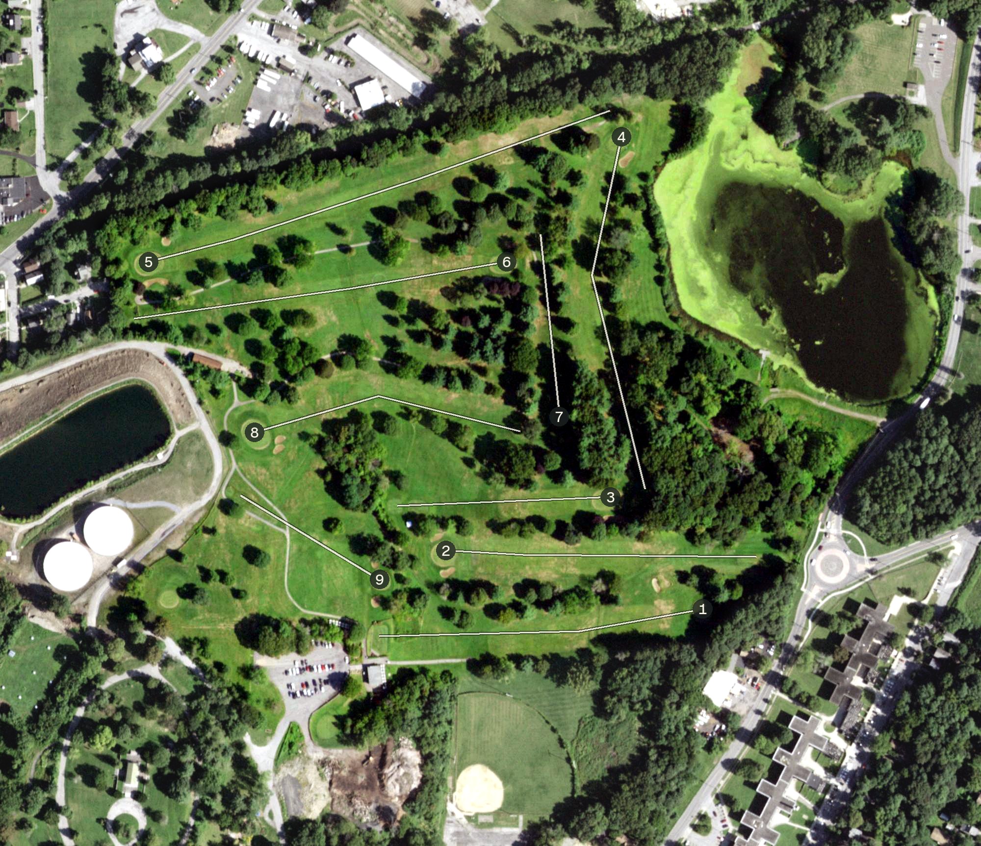 Aerial view of College Hill Golf Course, NY
