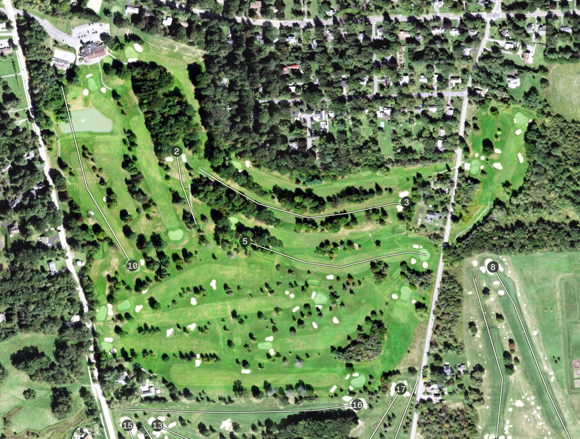 Aerial view of Country Club of Ithaca Golf Course, NY