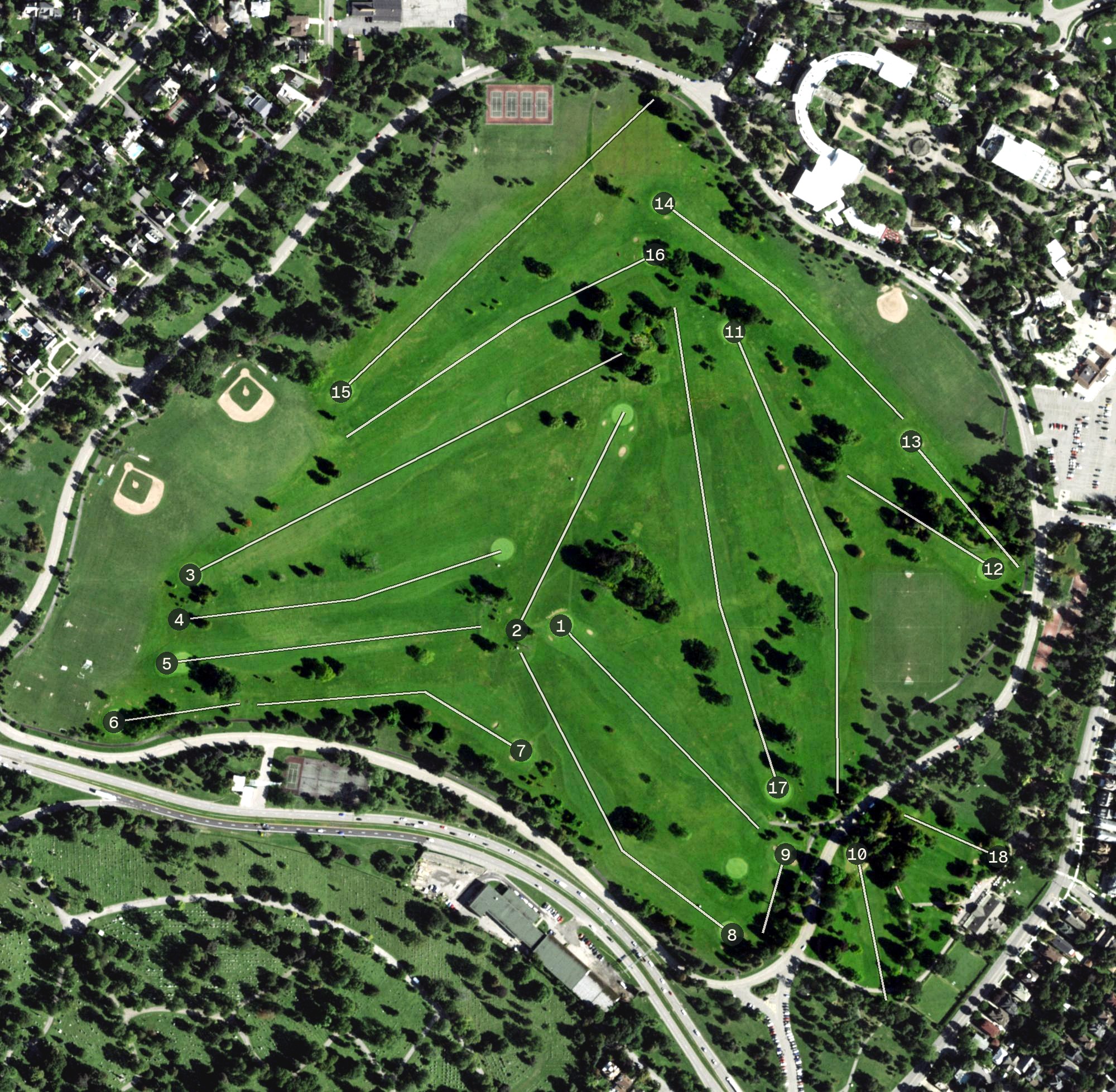 Aerial view of Delaware Park Public Golf Course, NY