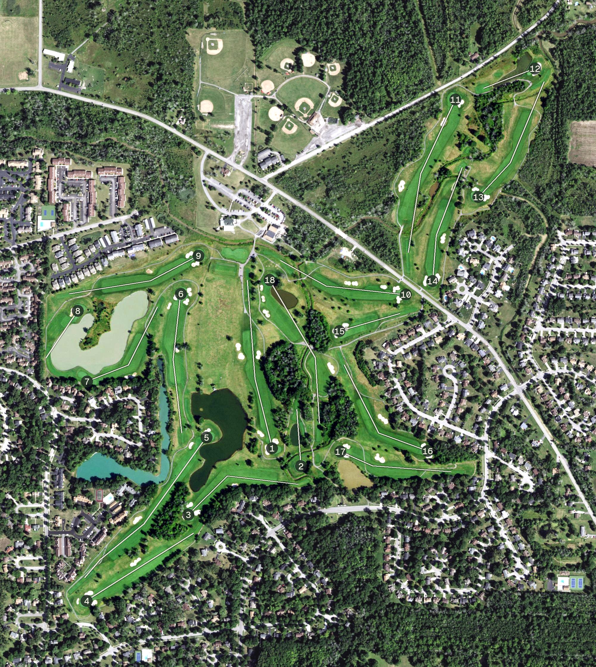 Aerial view of Glen Oak Golf Course, NY