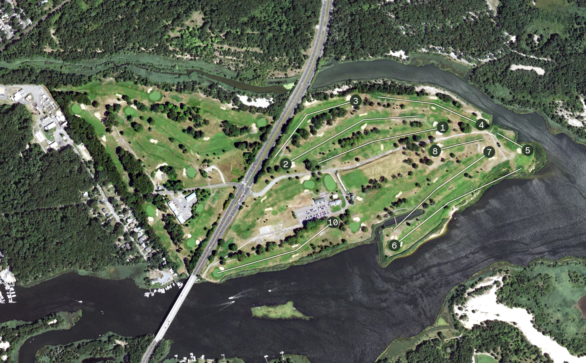 Aerial view of Indian Island Golf Course, NY