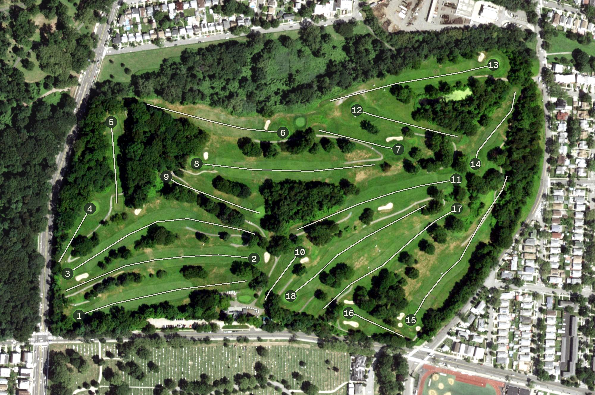 Aerial view of Kissena Golf Course, NY