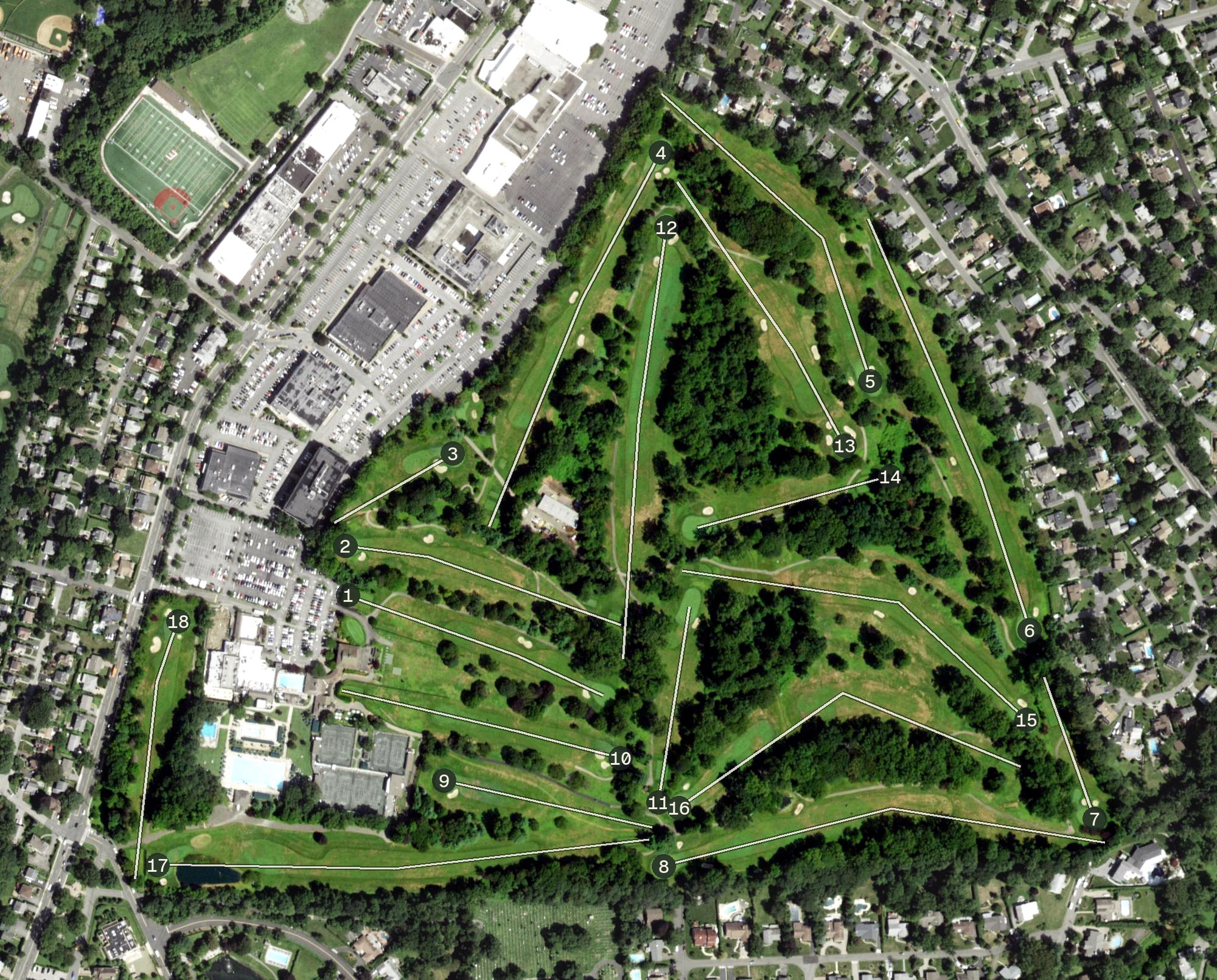Aerial view of Lake Isle Country Club, NY