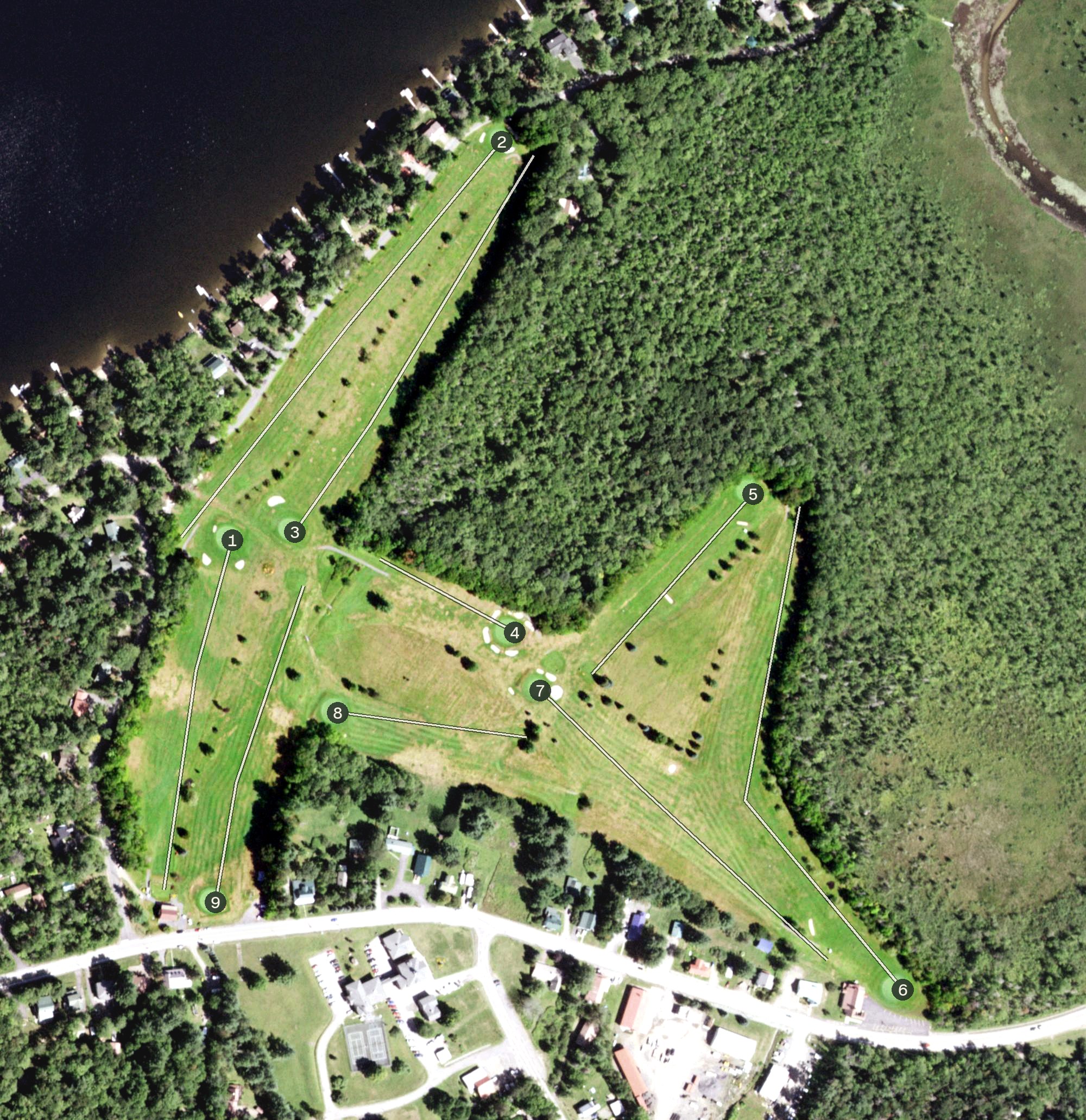 Aerial view of Lake Pleasant Golf Course, NY