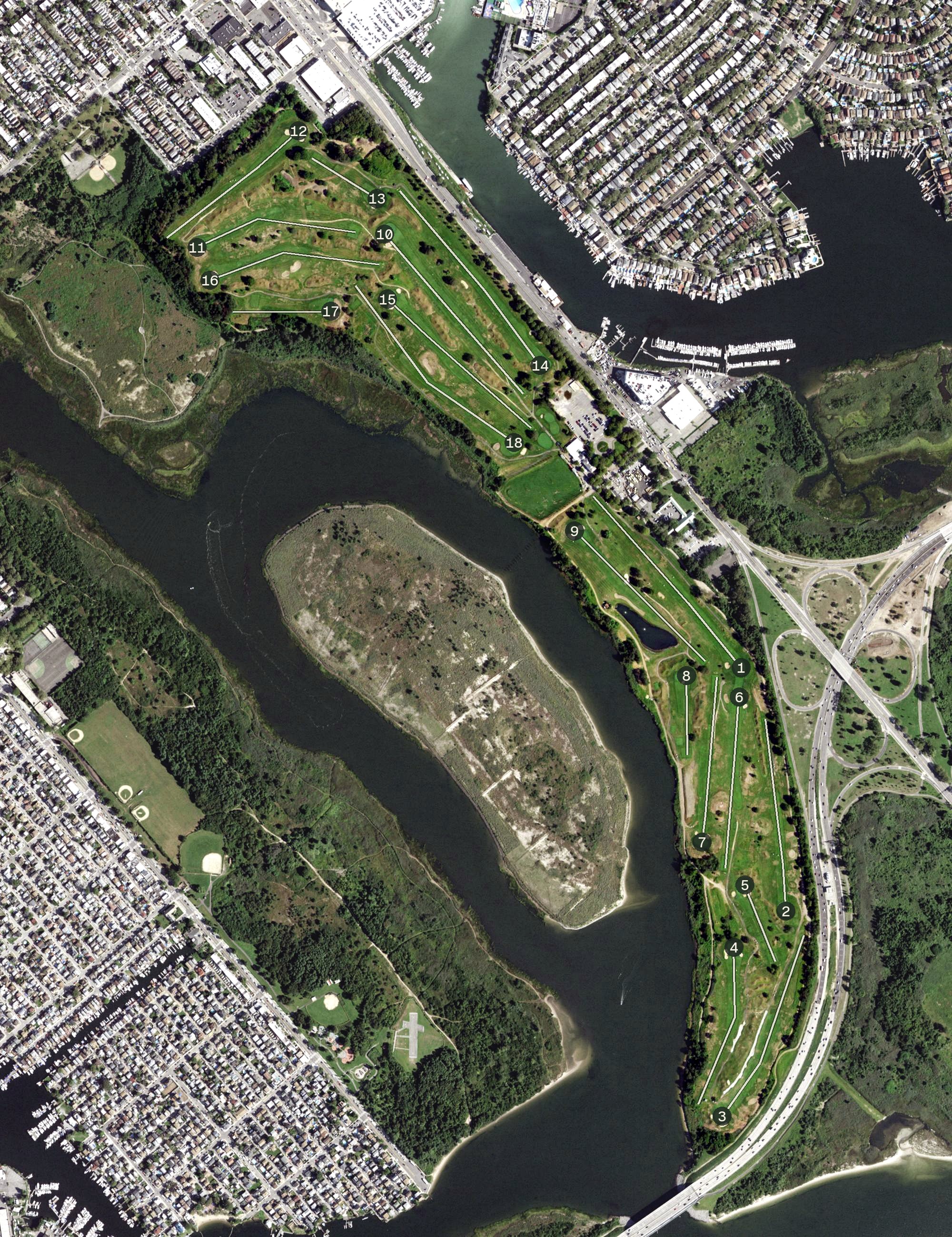 Aerial view of Marine Park Golf Course, NY