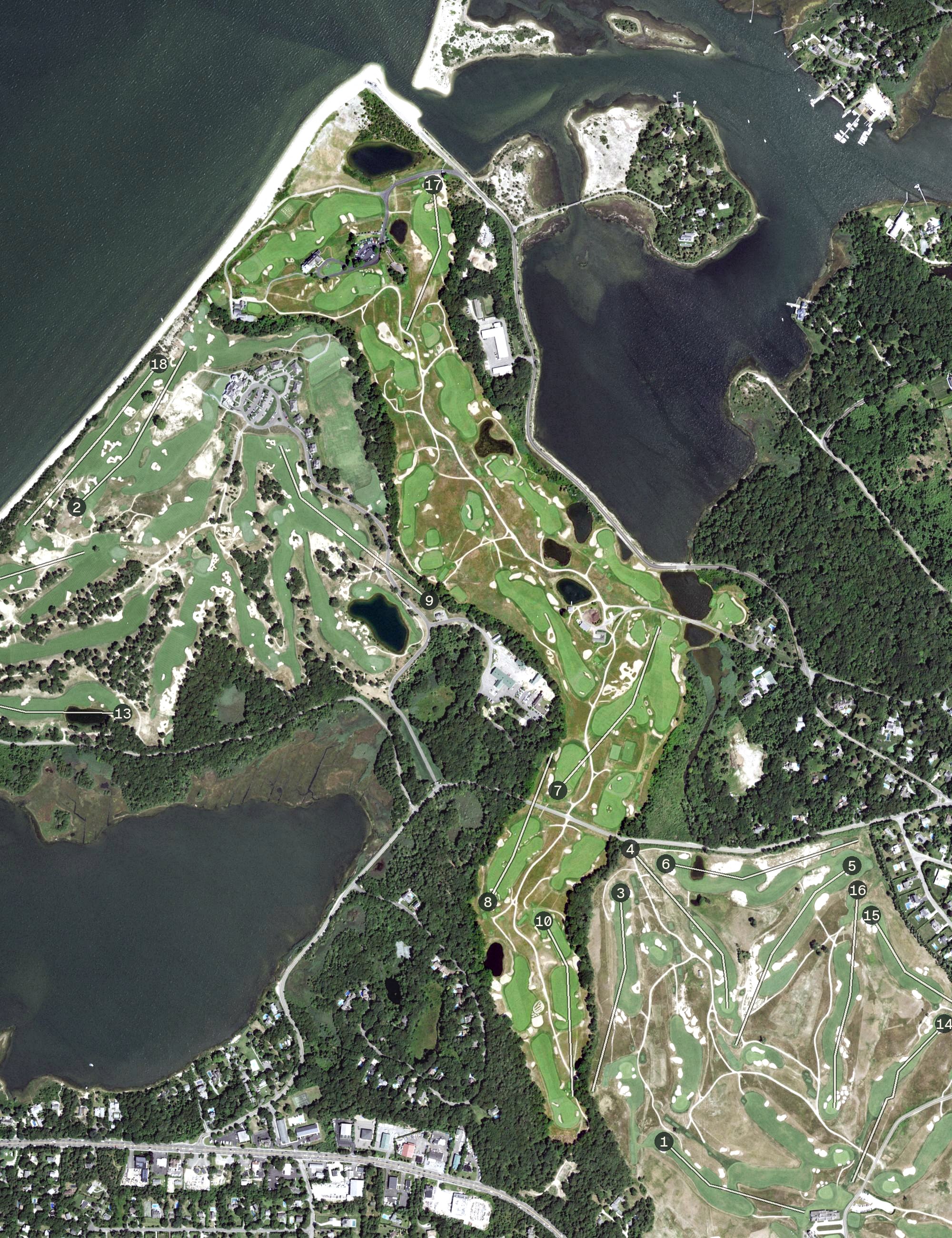 Aerial view of National Golf Links of America, NY