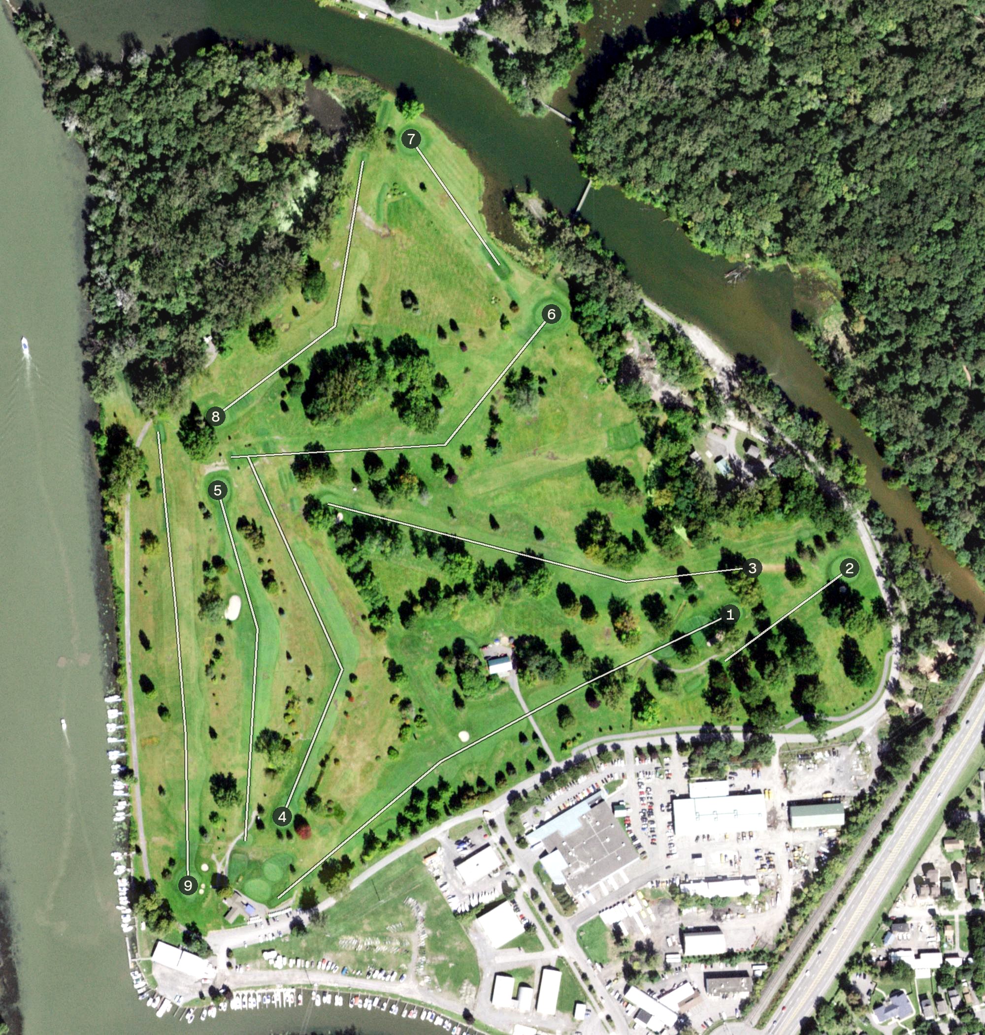 Aerial view of Newman Municipal Golf Course, NY