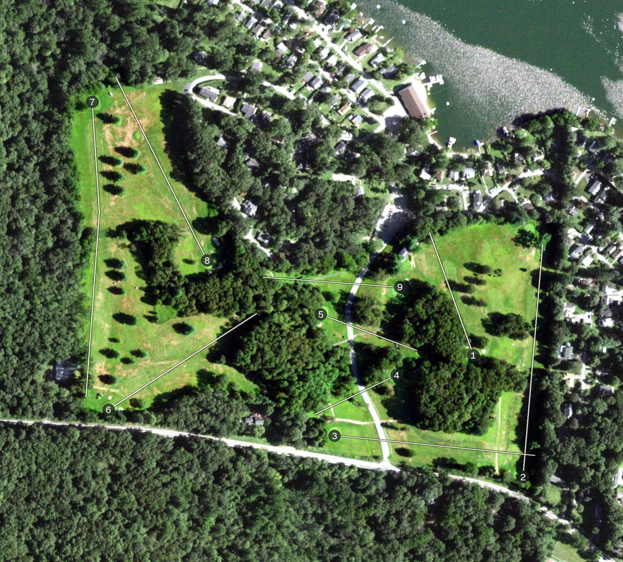 Aerial view of Pehquenakonck Country Club, NY