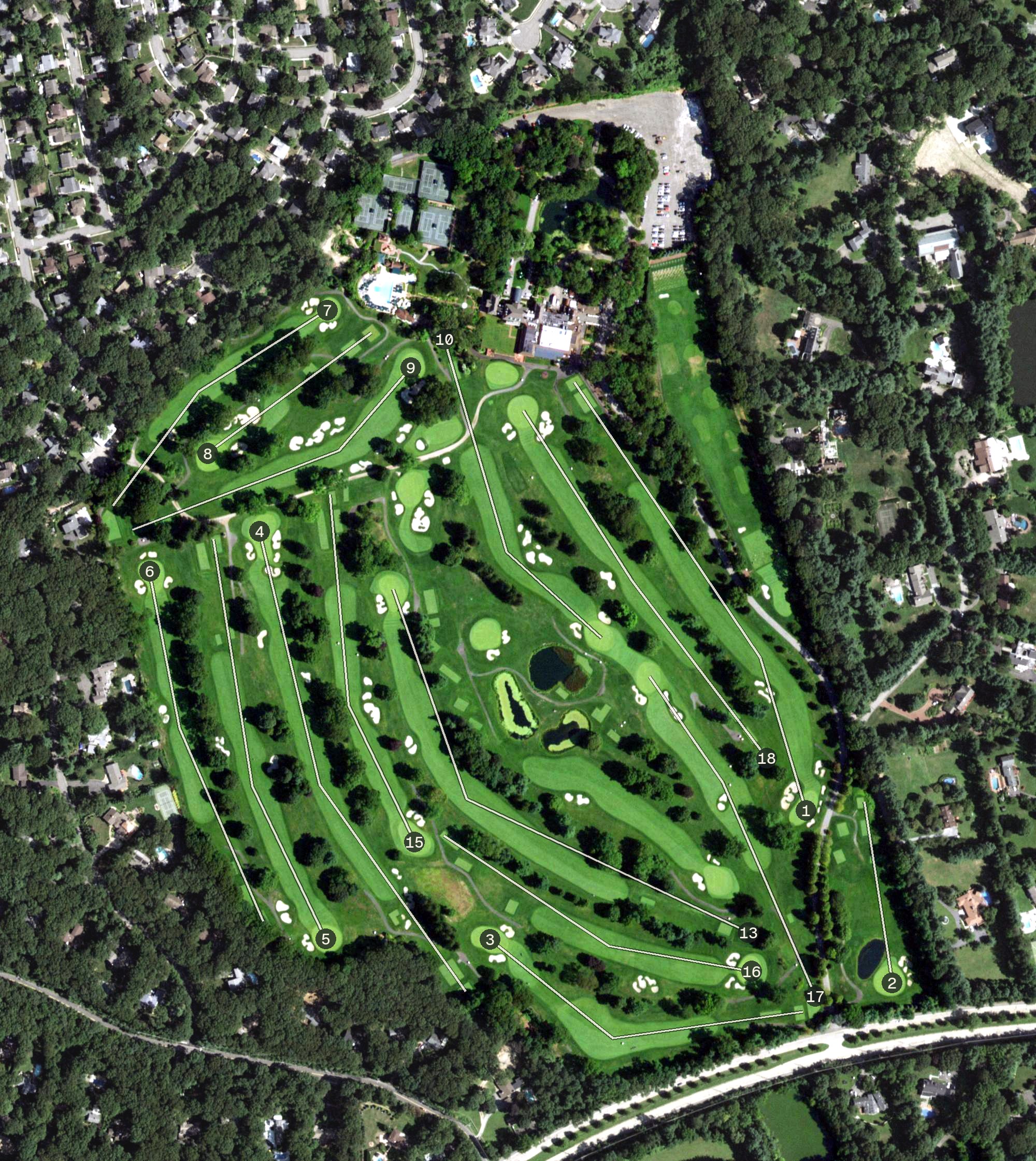 Aerial view of Pine Hollow Country Club, NY