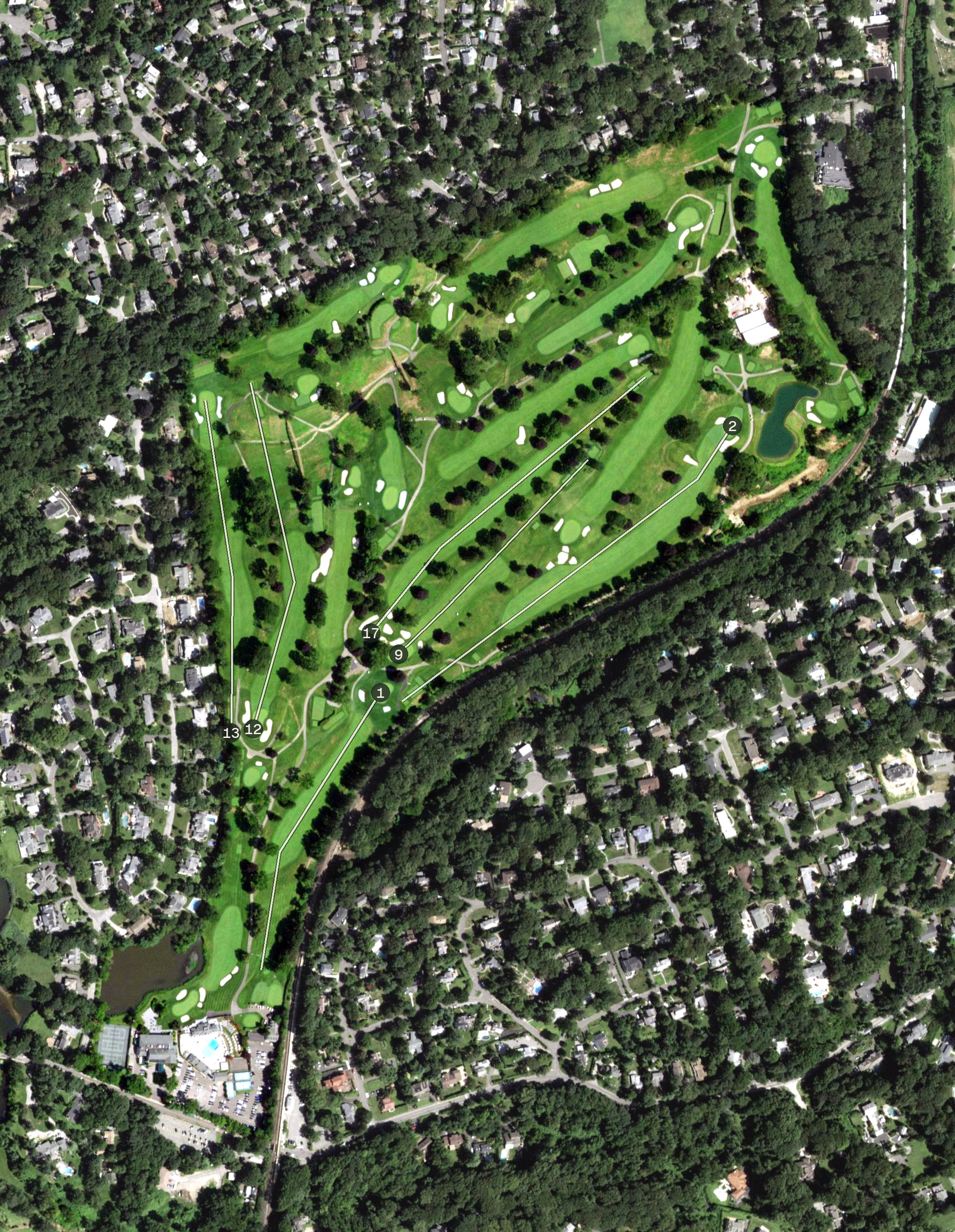 Aerial view of Plandome Country Club, NY