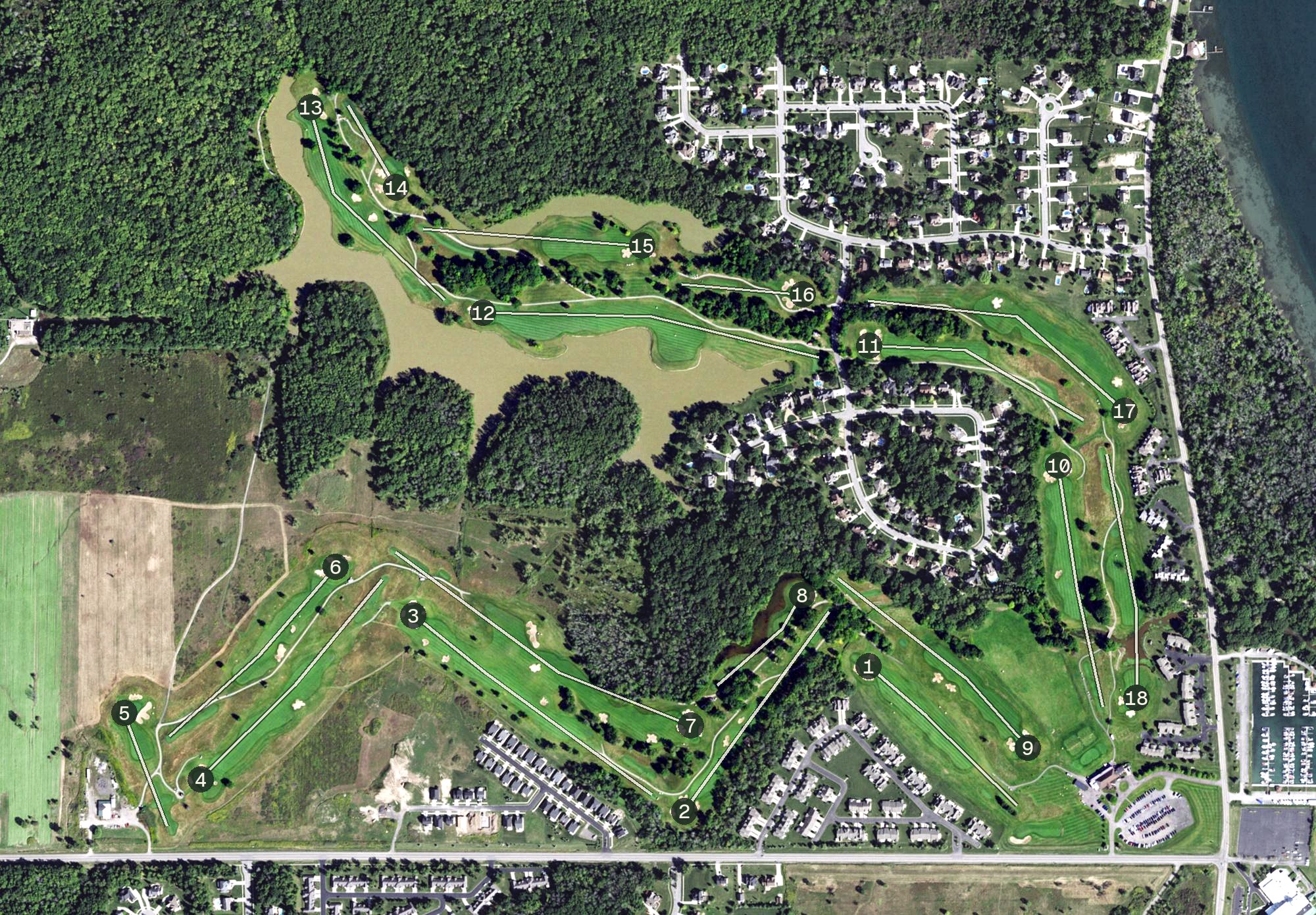 Aerial view of River Oaks Golf Club, NY