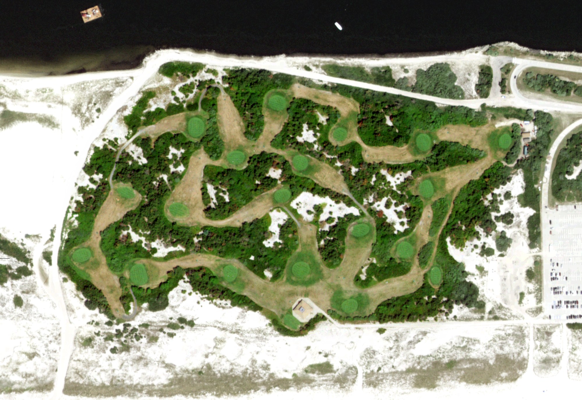 Aerial view of Robert Moses State Park Pitch and Putt Course, NY