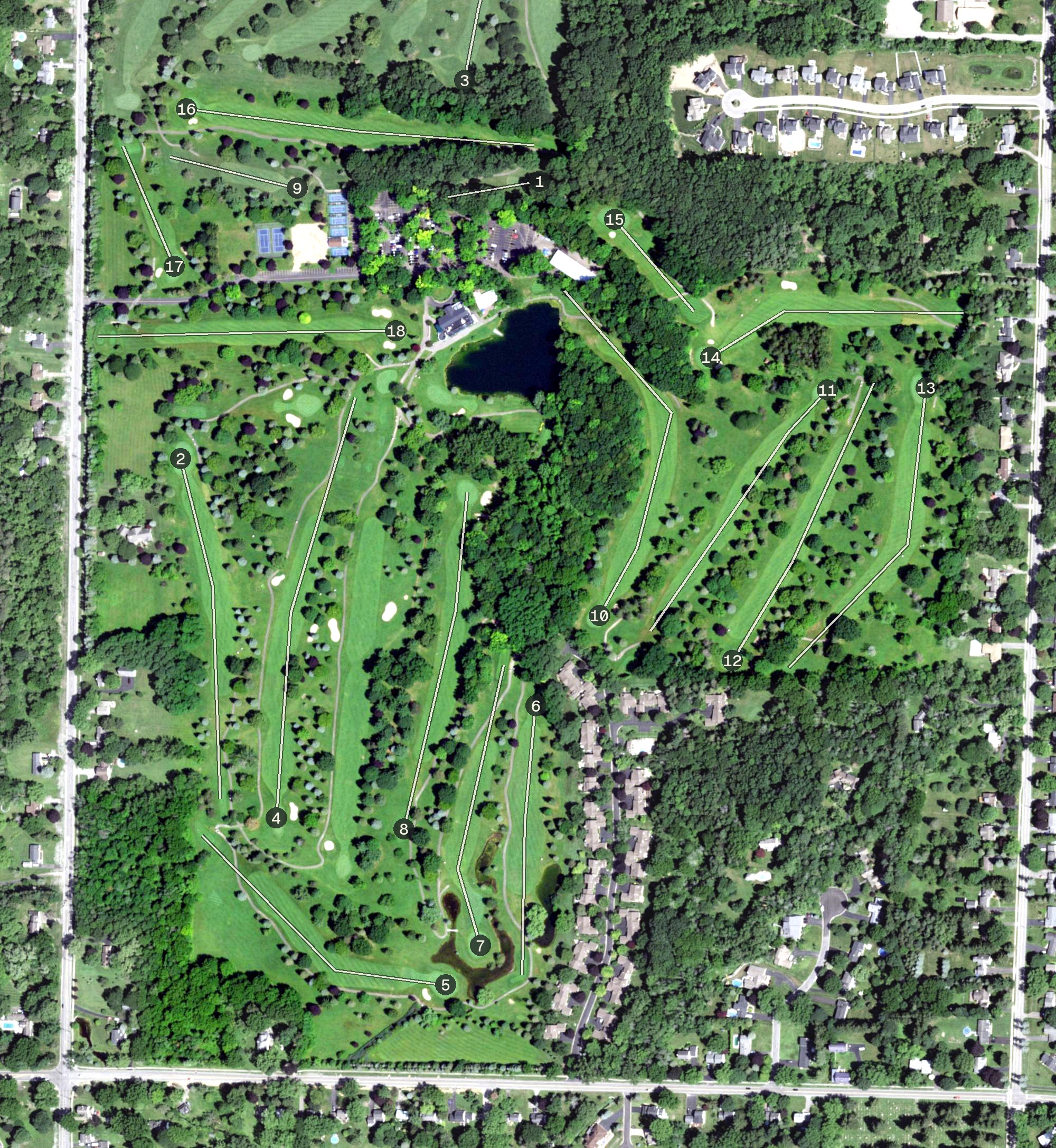 Aerial view of Shadow Lake Championship Golf Course, NY