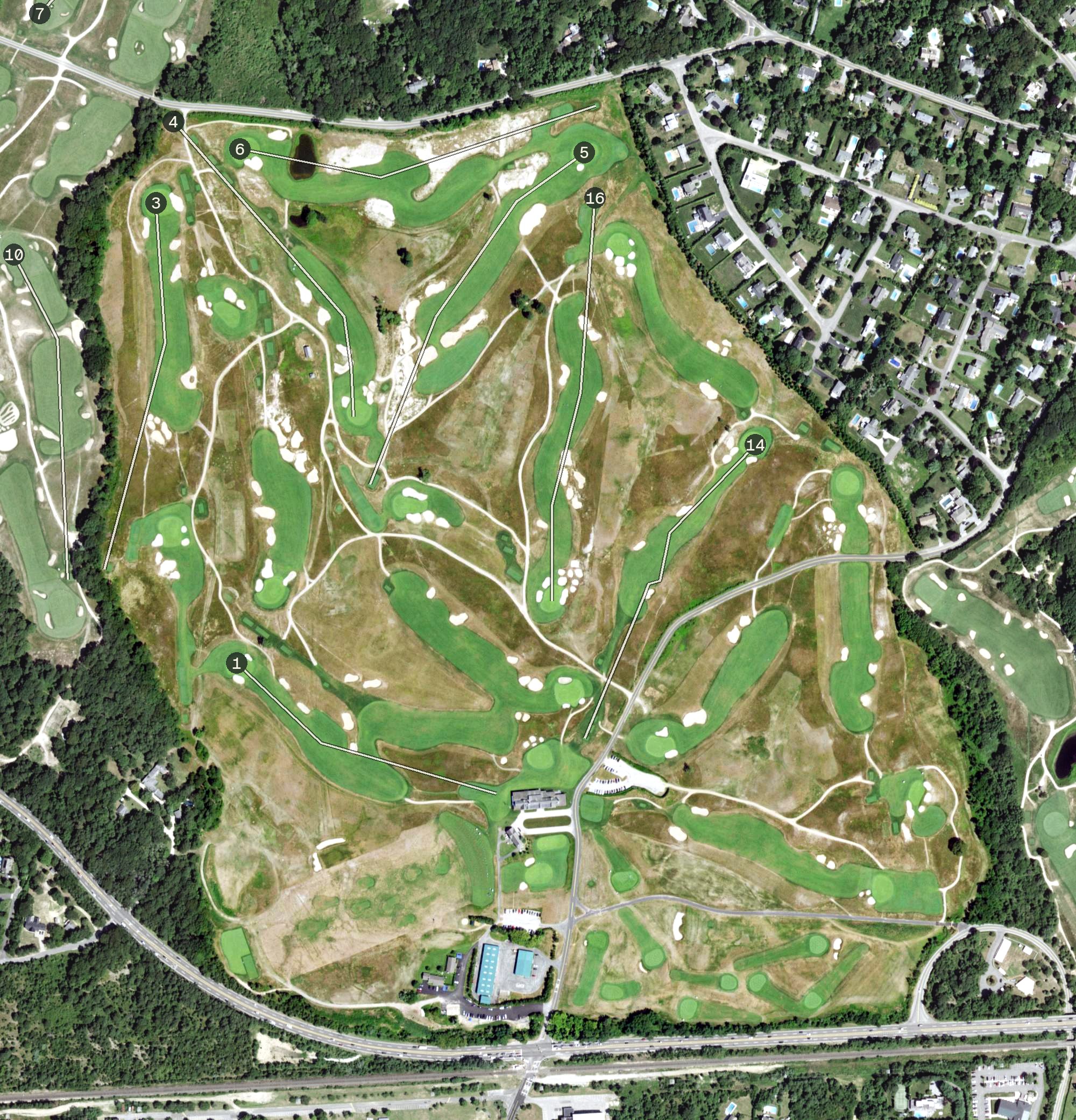 Aerial view of Shinnecock Hills Golf Club, NY