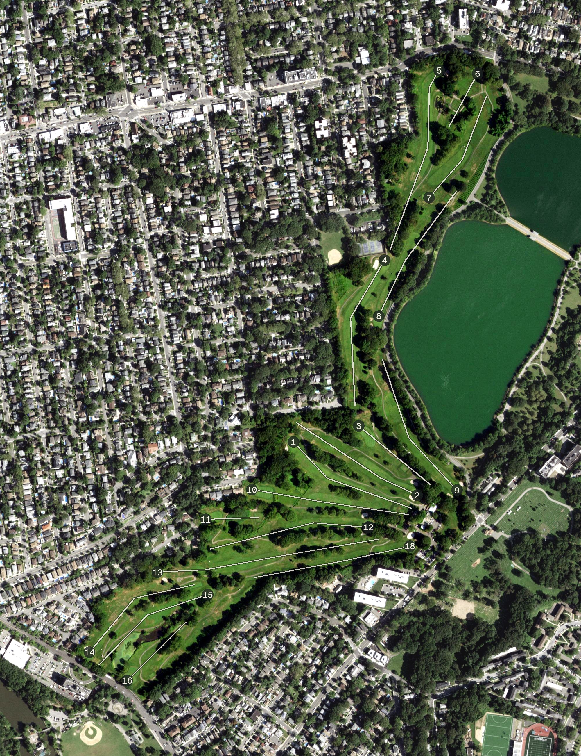 Aerial view of Silver Lake Golf Course, NY