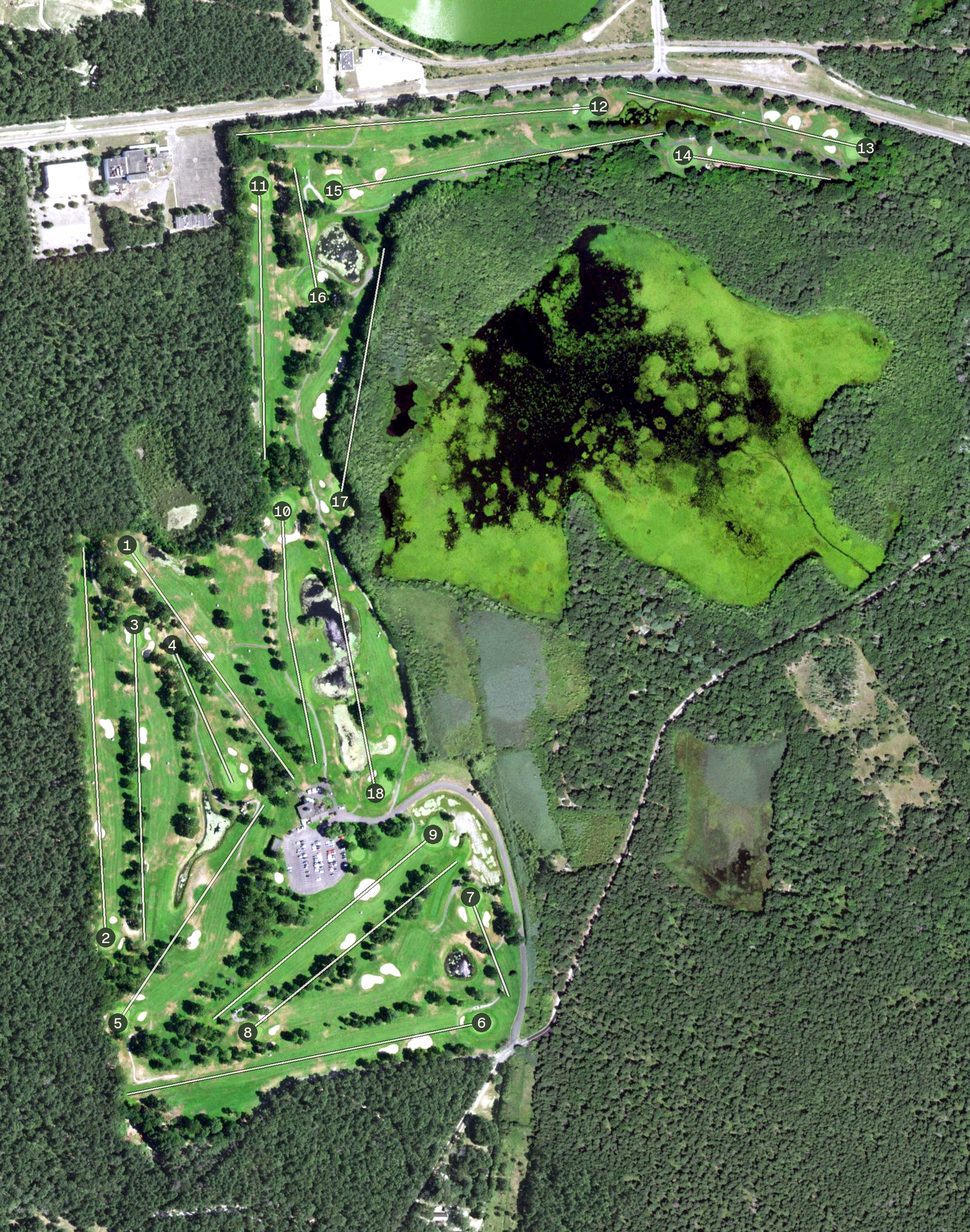 Aerial view of Swan Lake Golf Club, NY