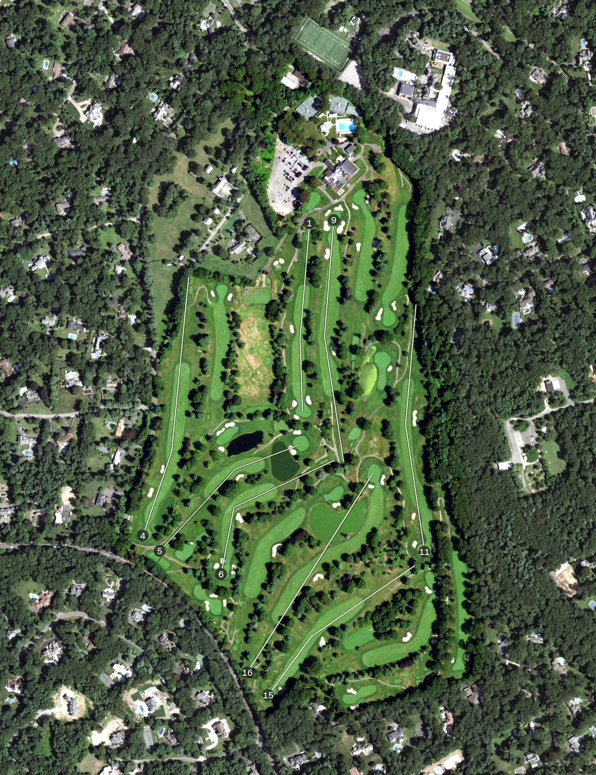 Aerial view of Tam O'Shanter Country Club, NY