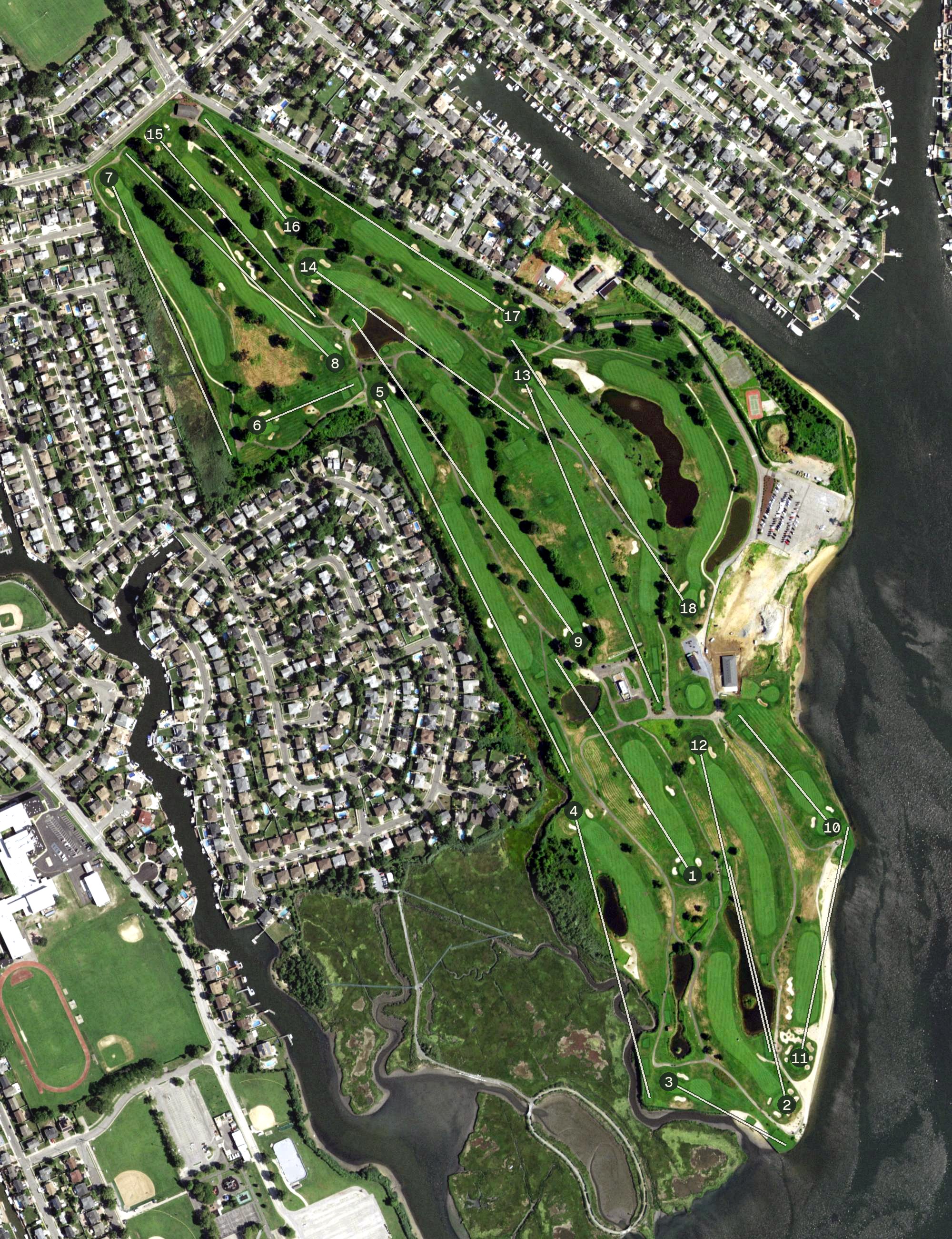 Aerial view of The Golf Club at Middle Bay, NY