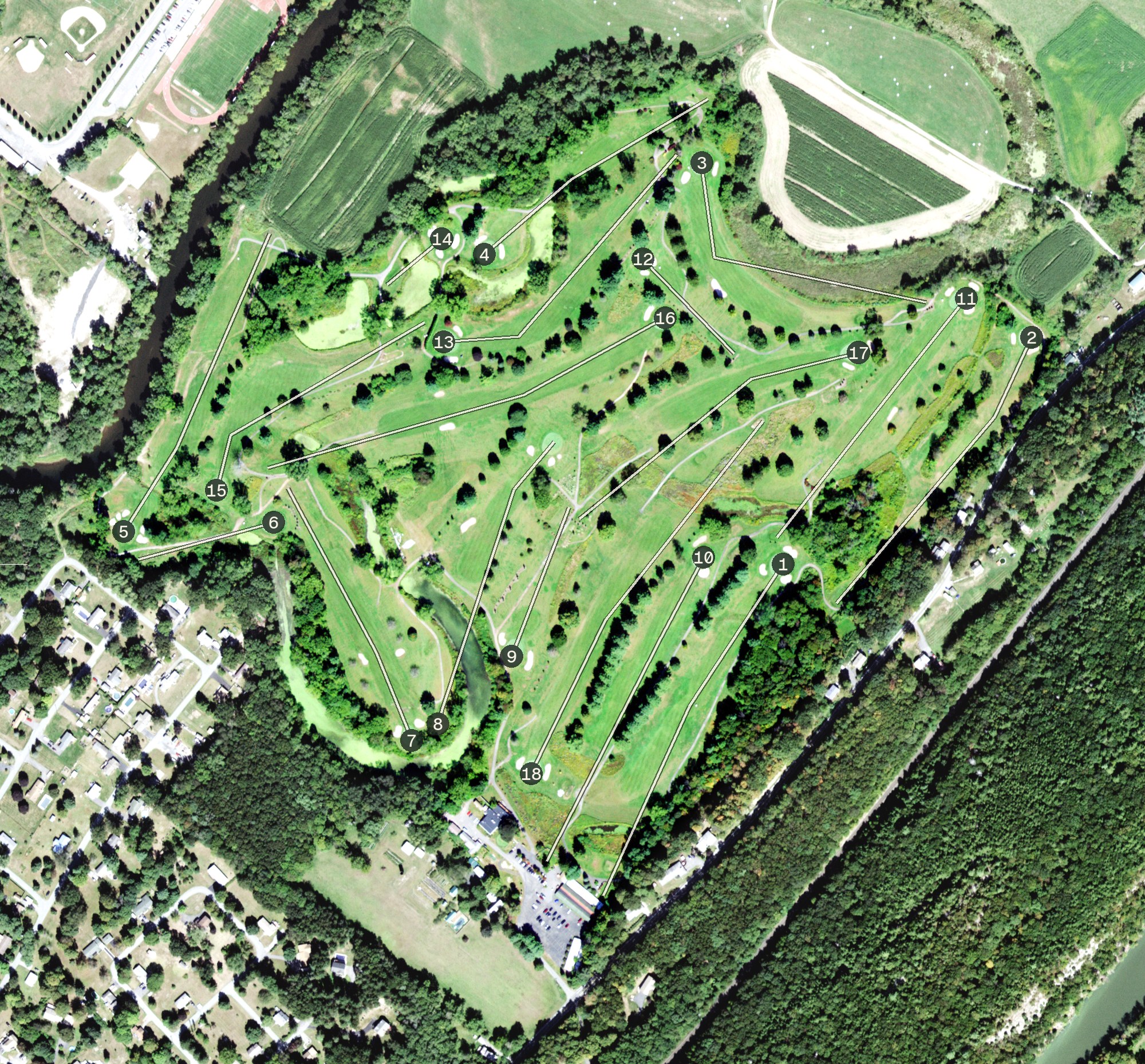 Aerial view of The Lynx at River Bend Golf Club, NY