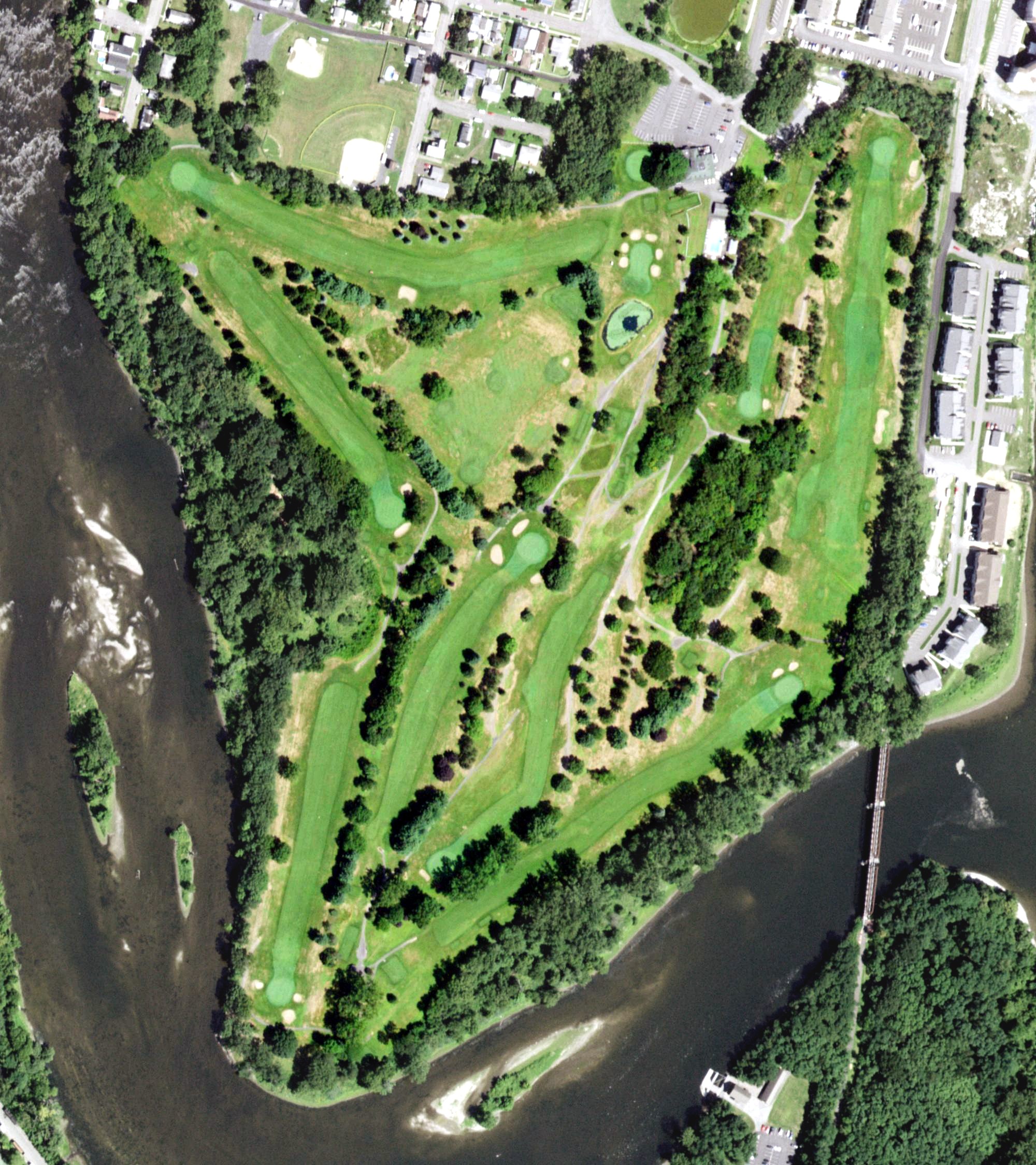 Aerial view of Van Schaick Island Country Club, NY