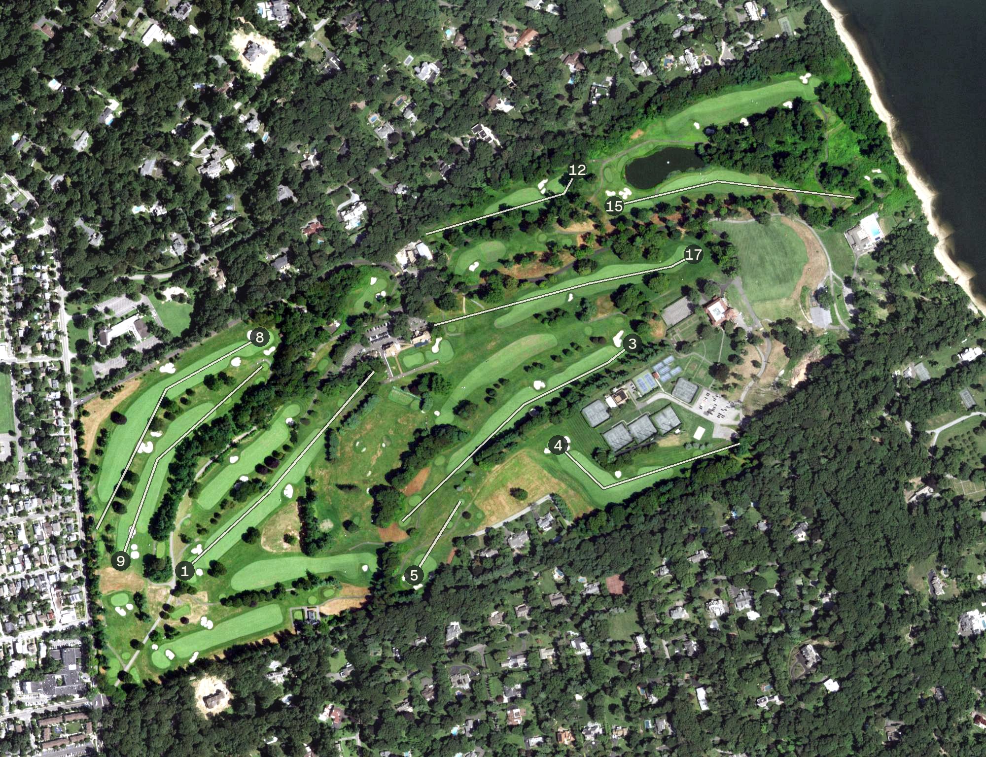 Aerial view of Village Club of Sands Point, NY