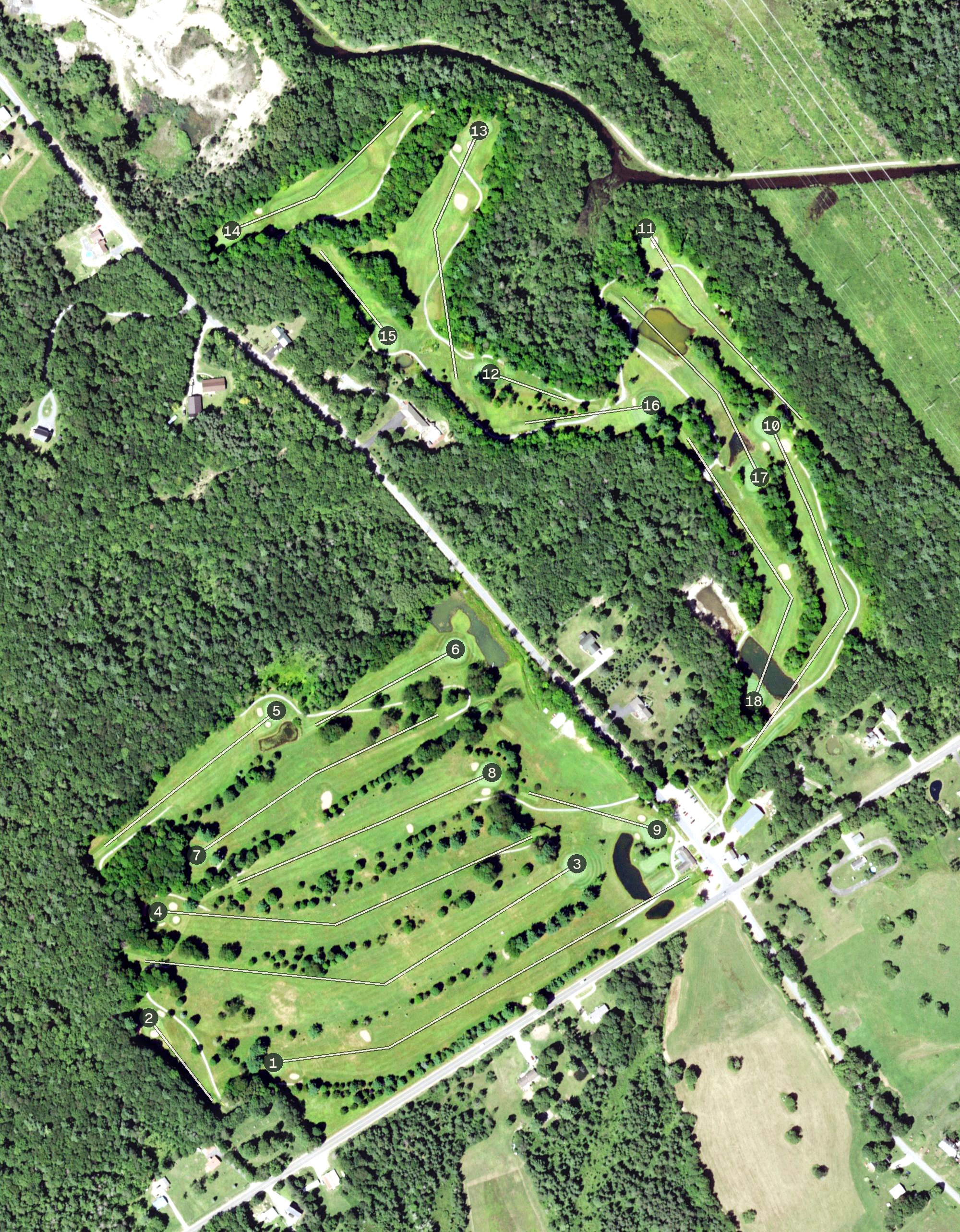 Aerial view of Woodgate Pines Golf Club, NY