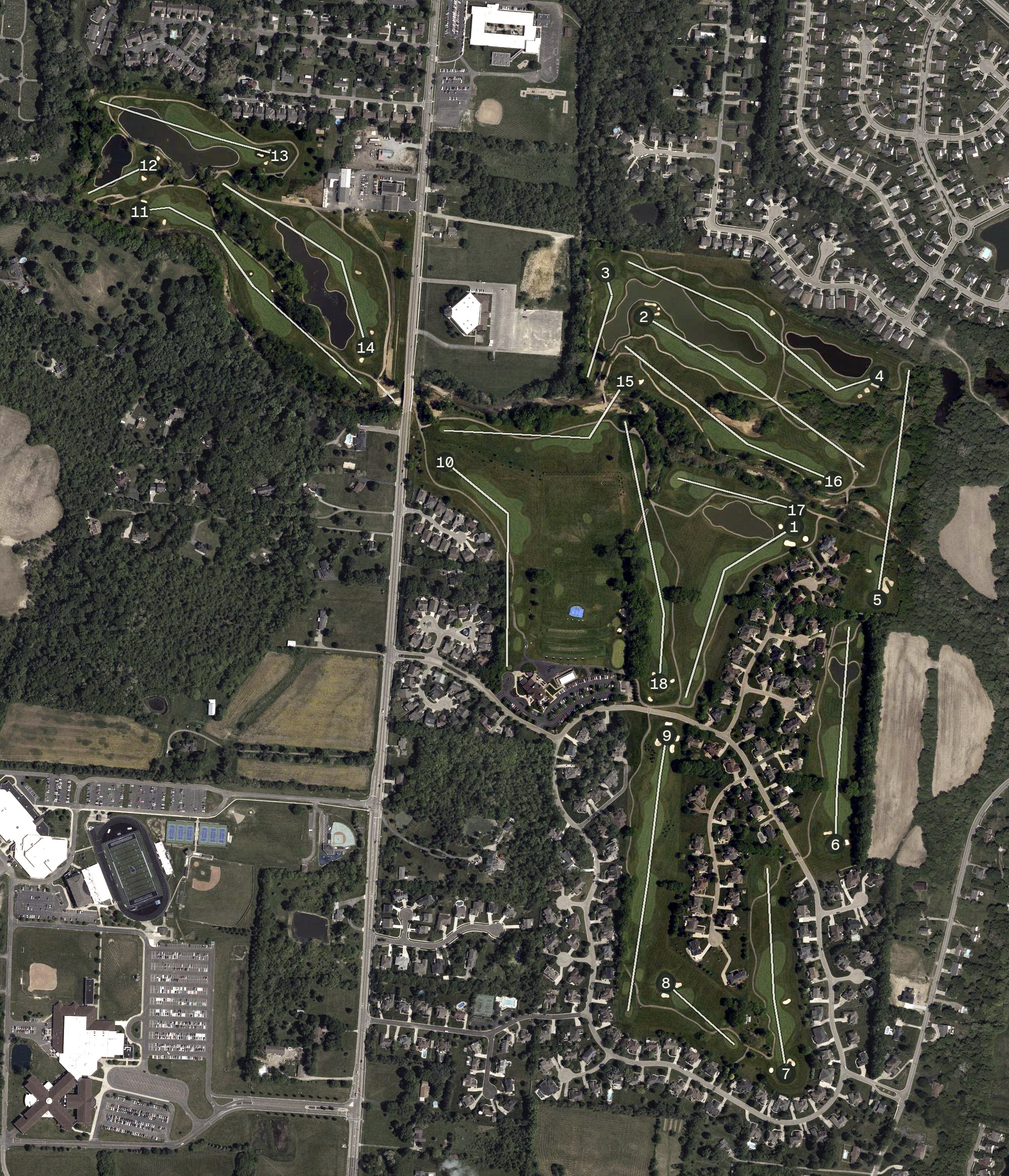 Aerial view of Heatherwoode Golf Club, OH
