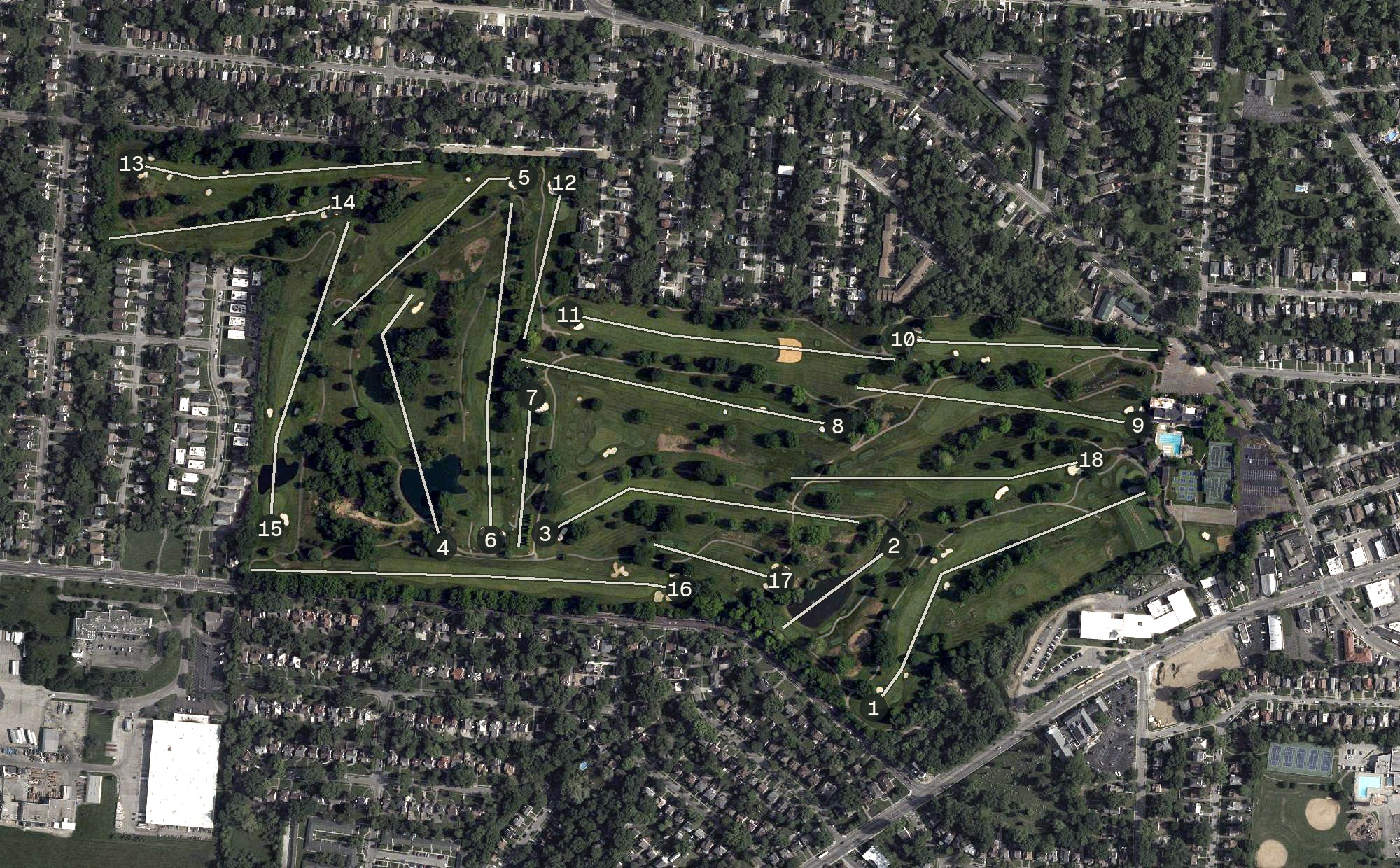 Aerial view of Losantiville Country Club, OH