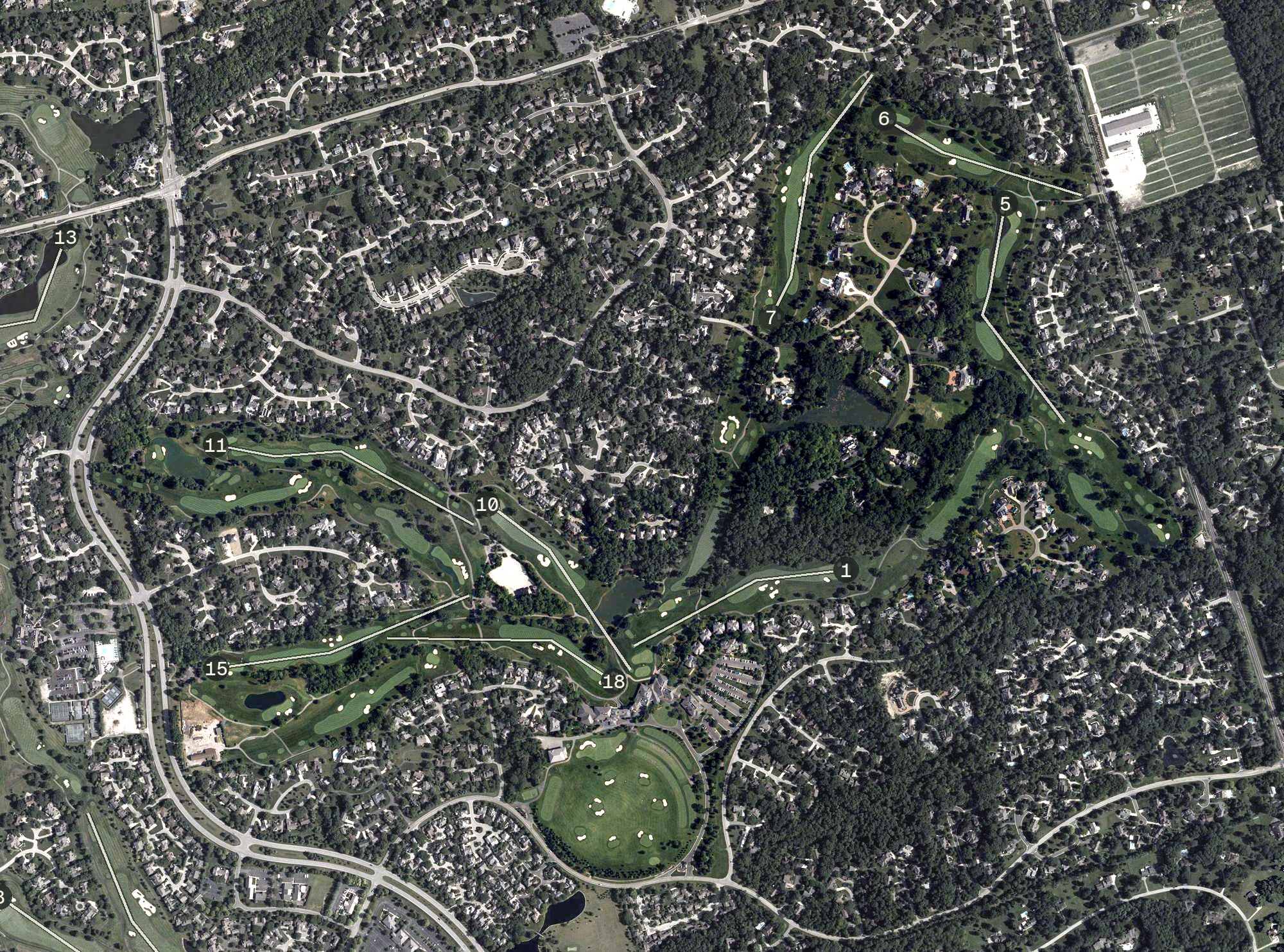 Aerial view of Muirfield Village Golf Club, OH