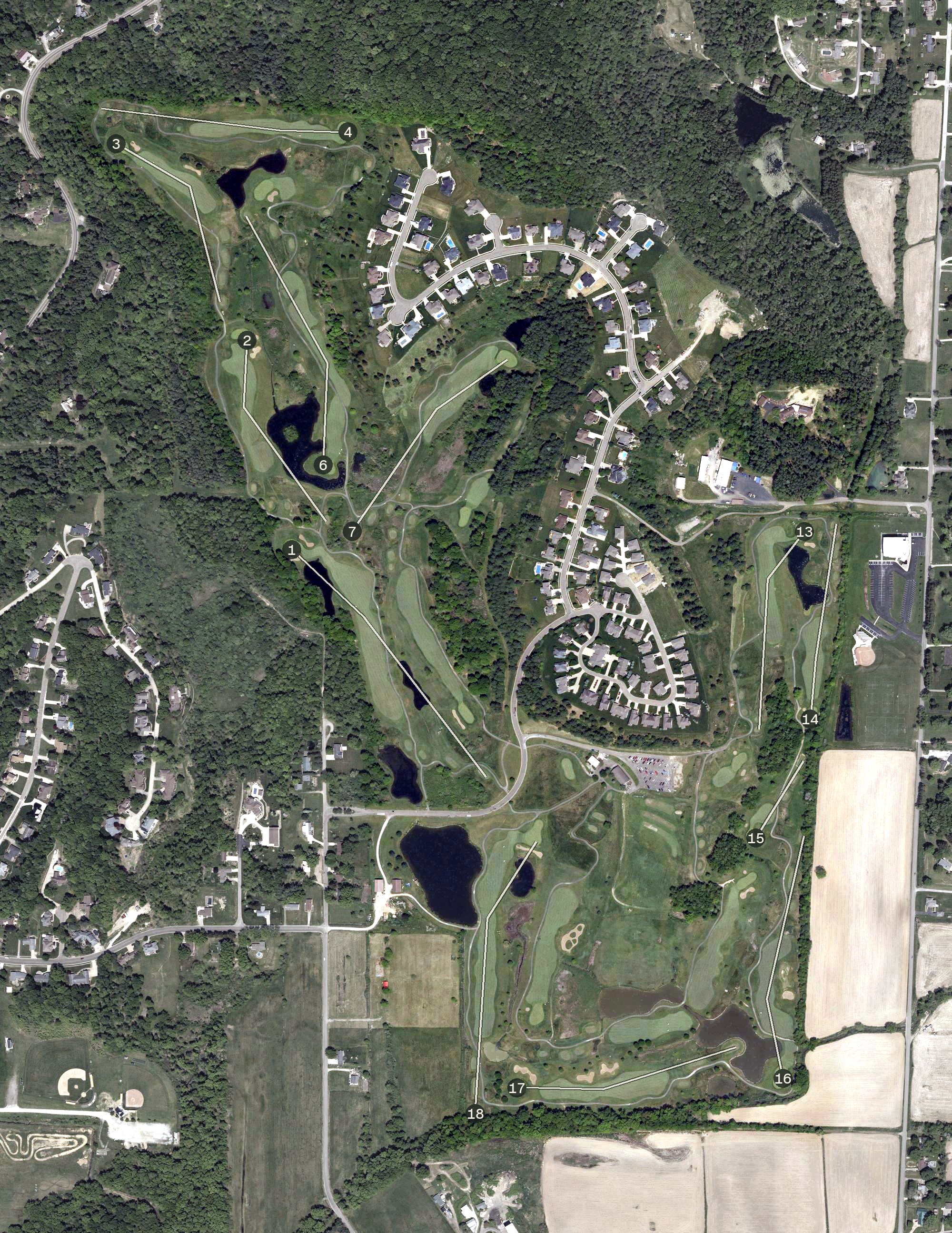 Aerial view of Oak Shadows Golf Club, OH