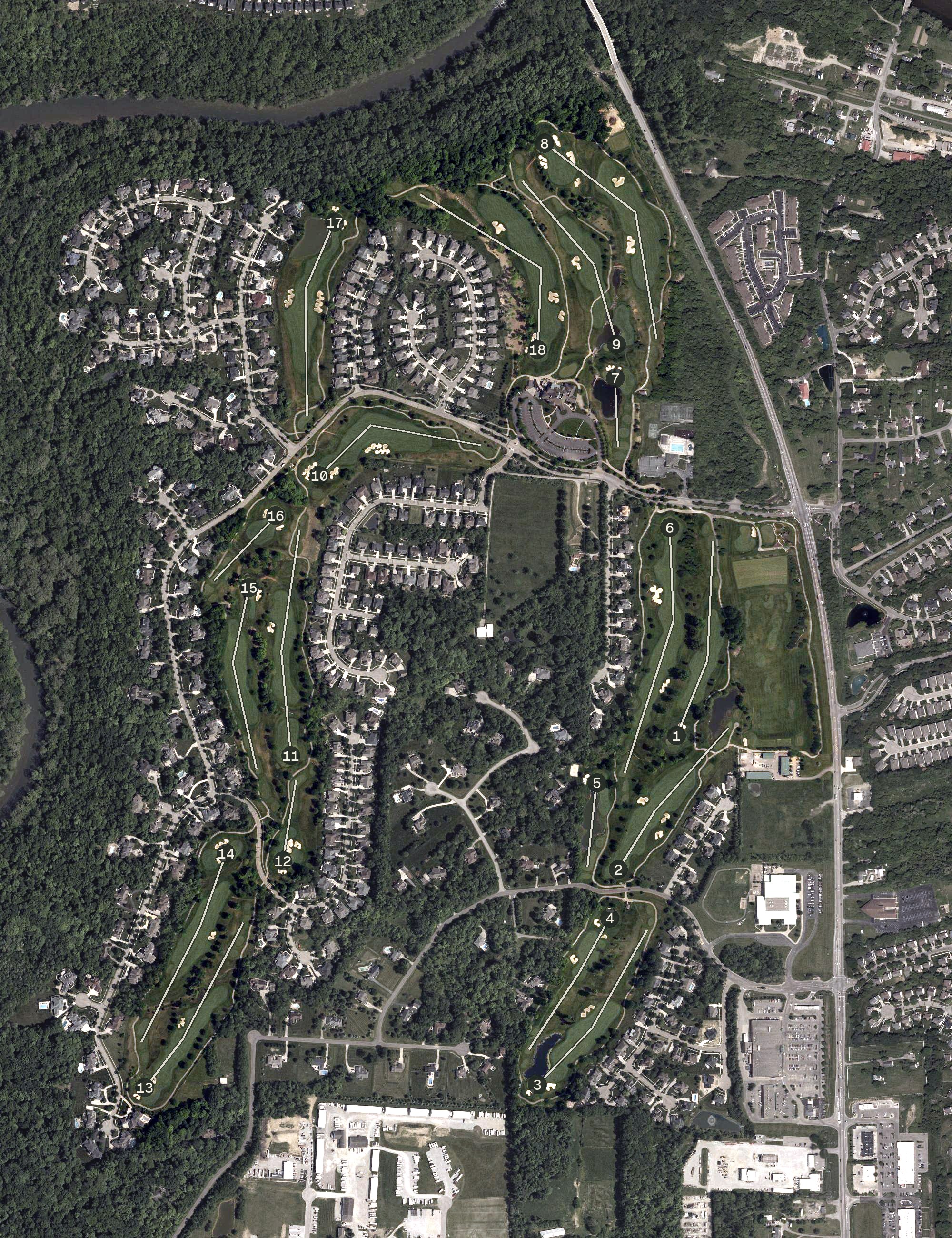 Aerial view of Tournament Player’s Club at River’s Bend, OH