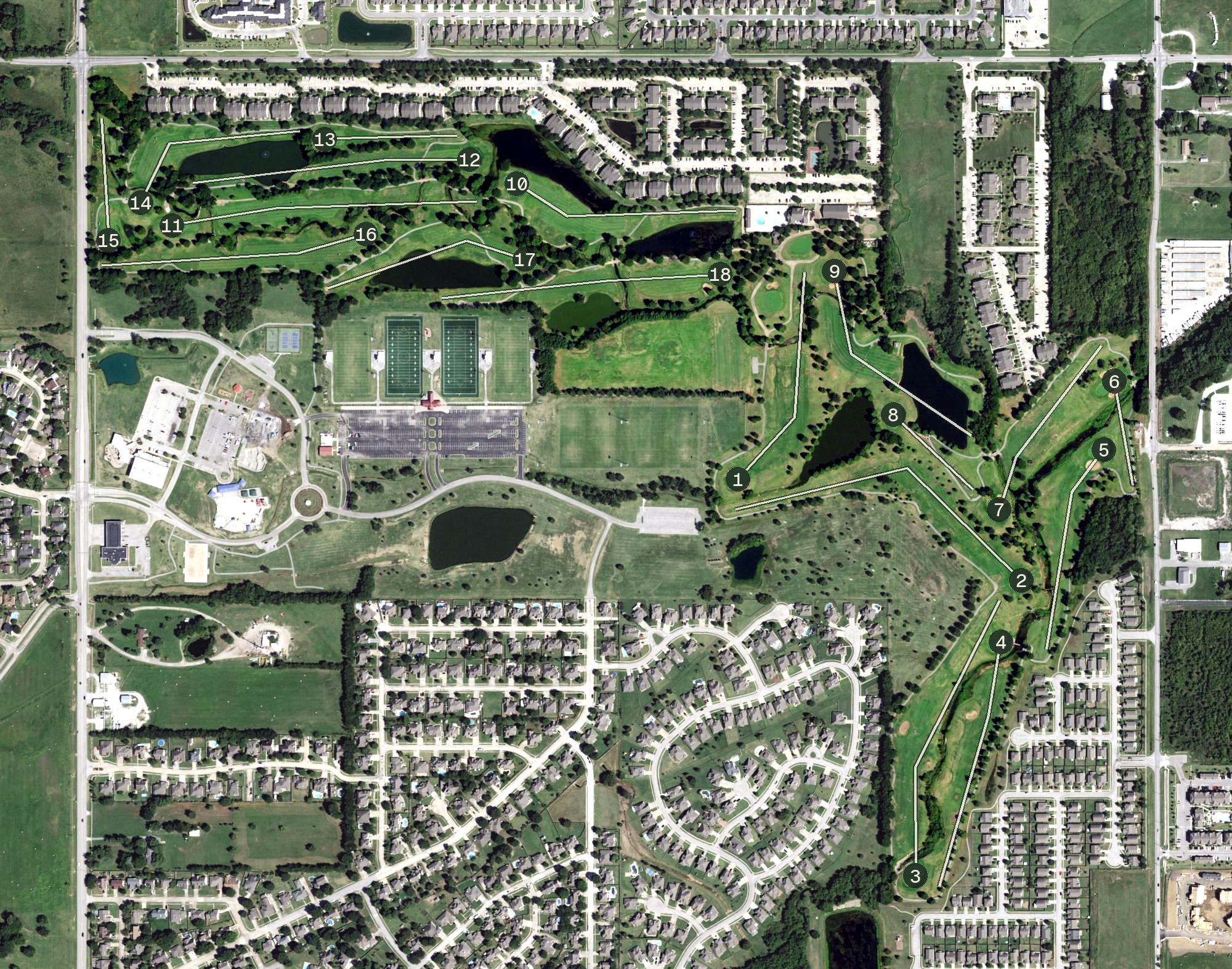 Aerial view of Broken Arrow Golf & Athletic Club, OK