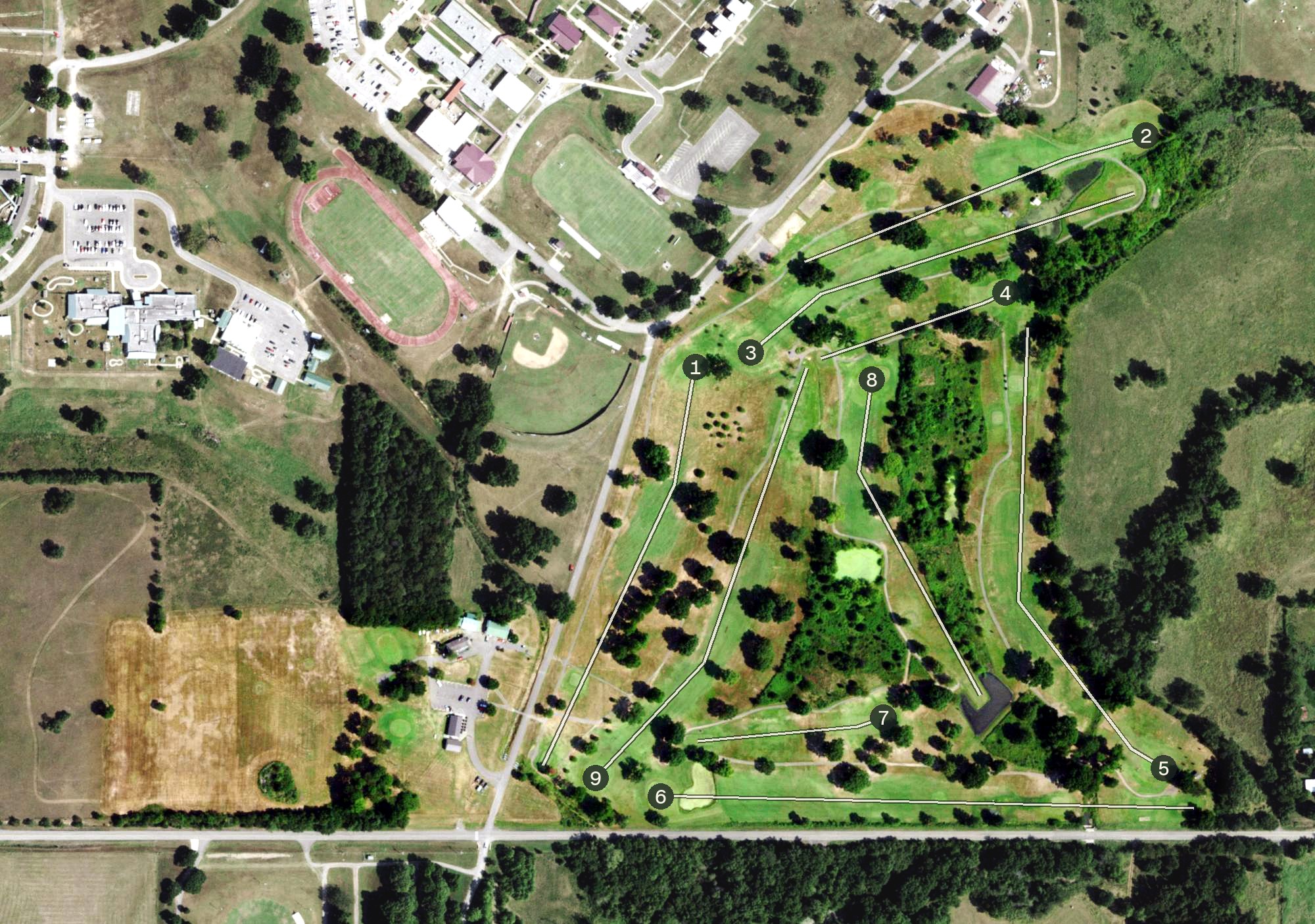 Aerial view of Cherokee Trails Golf Course, OK