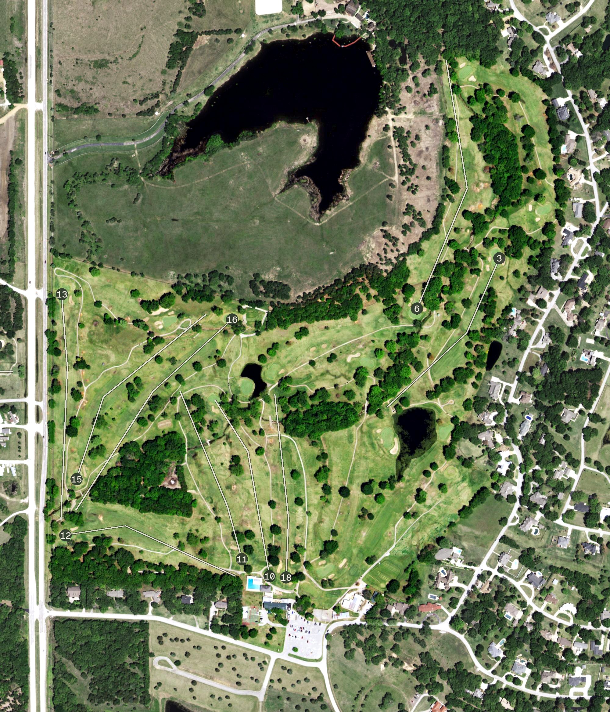 Aerial view of Dornick Hills Golf and Country Club, OK