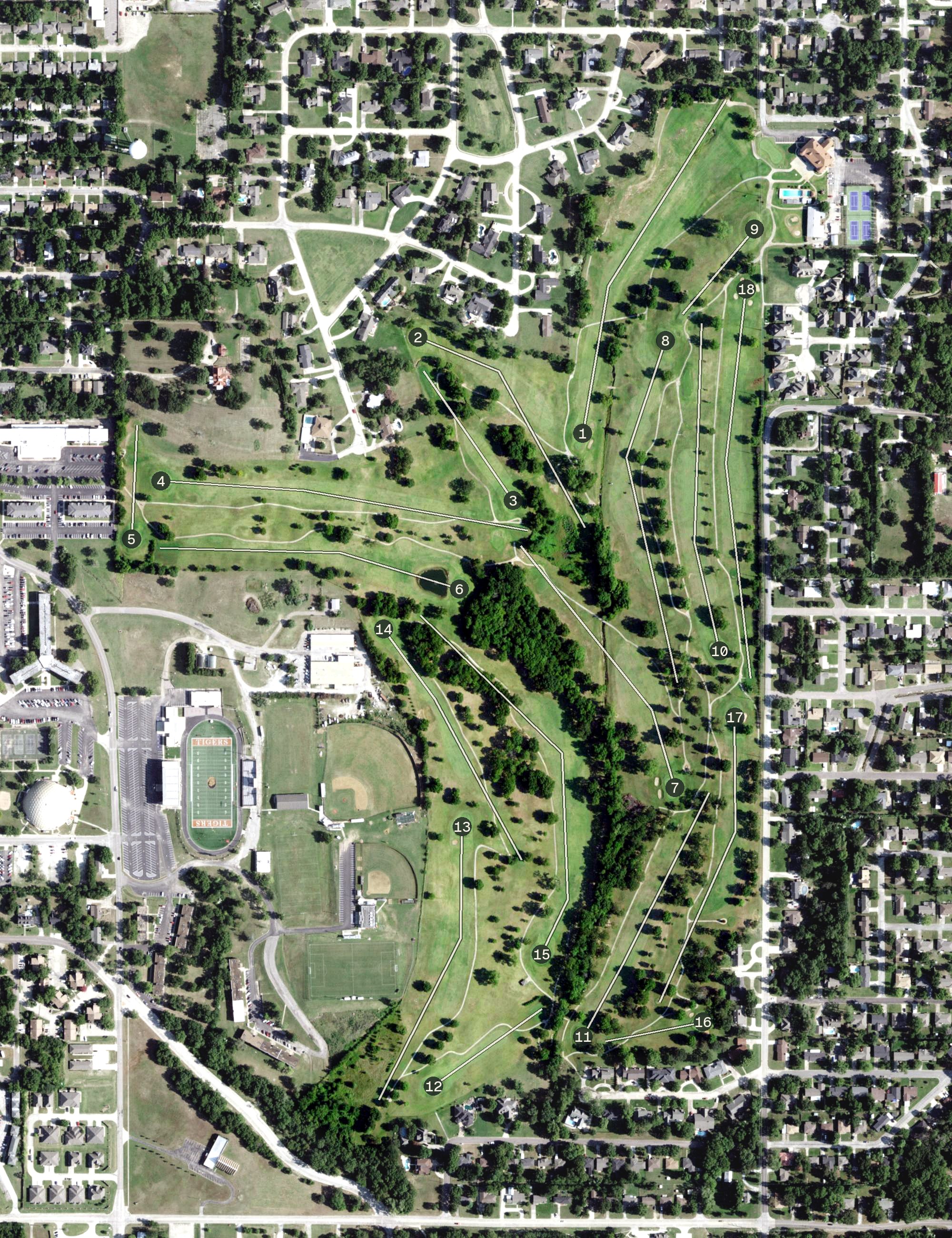 Aerial view of Oak Hills Golf & Country Club, OK