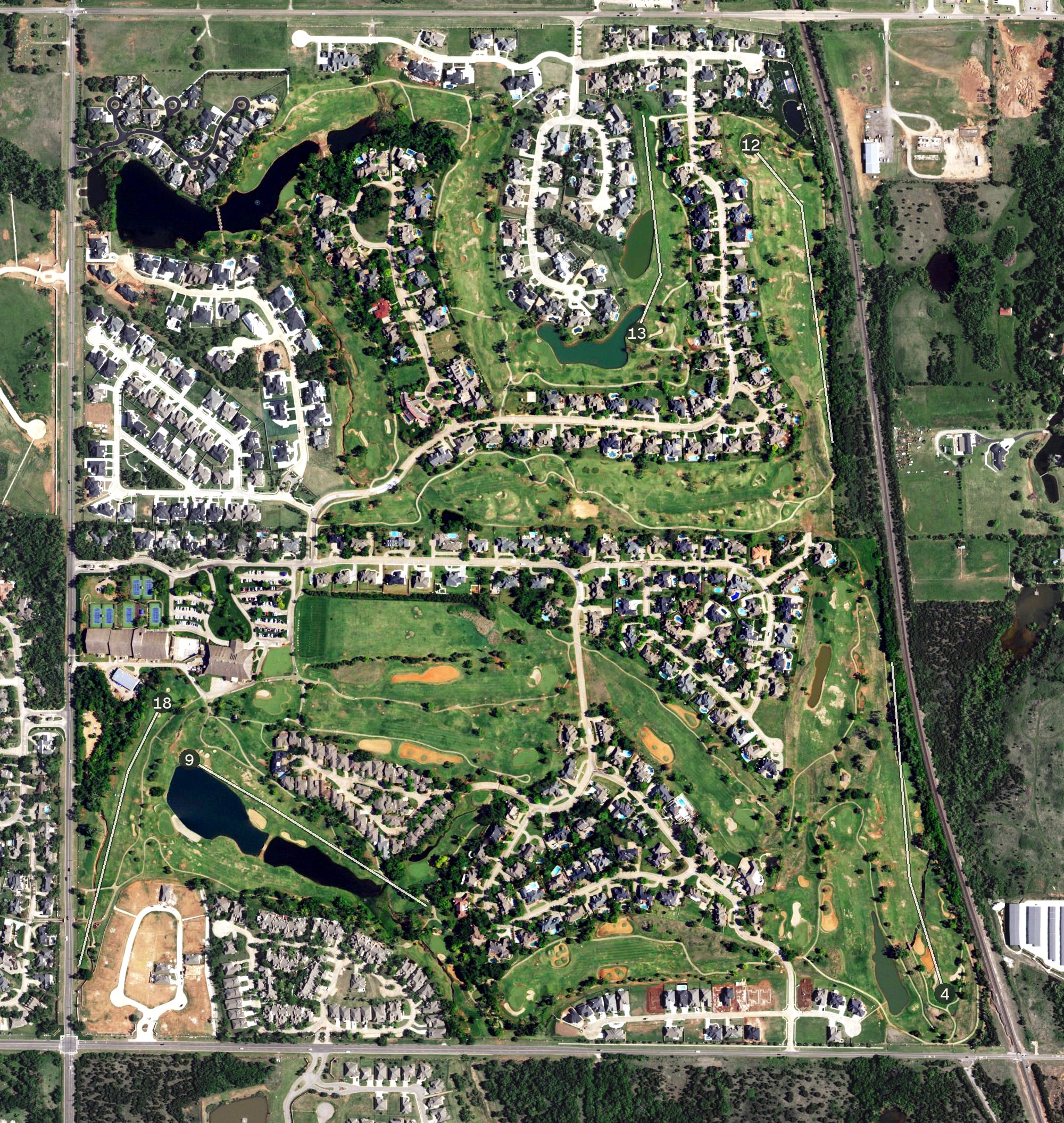 Aerial view of Oak Tree Country Club East Course, OK