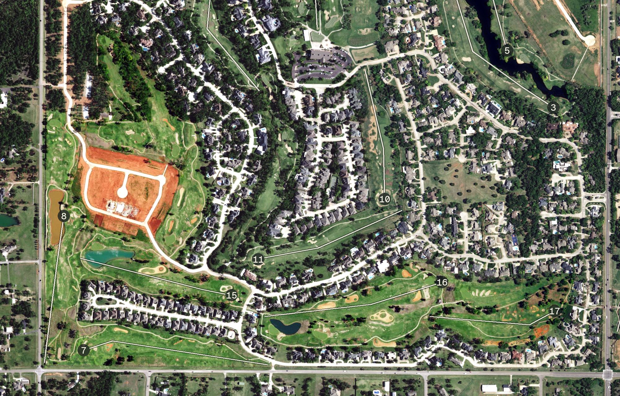 Aerial view of Oak Tree Country Club West Course, OK