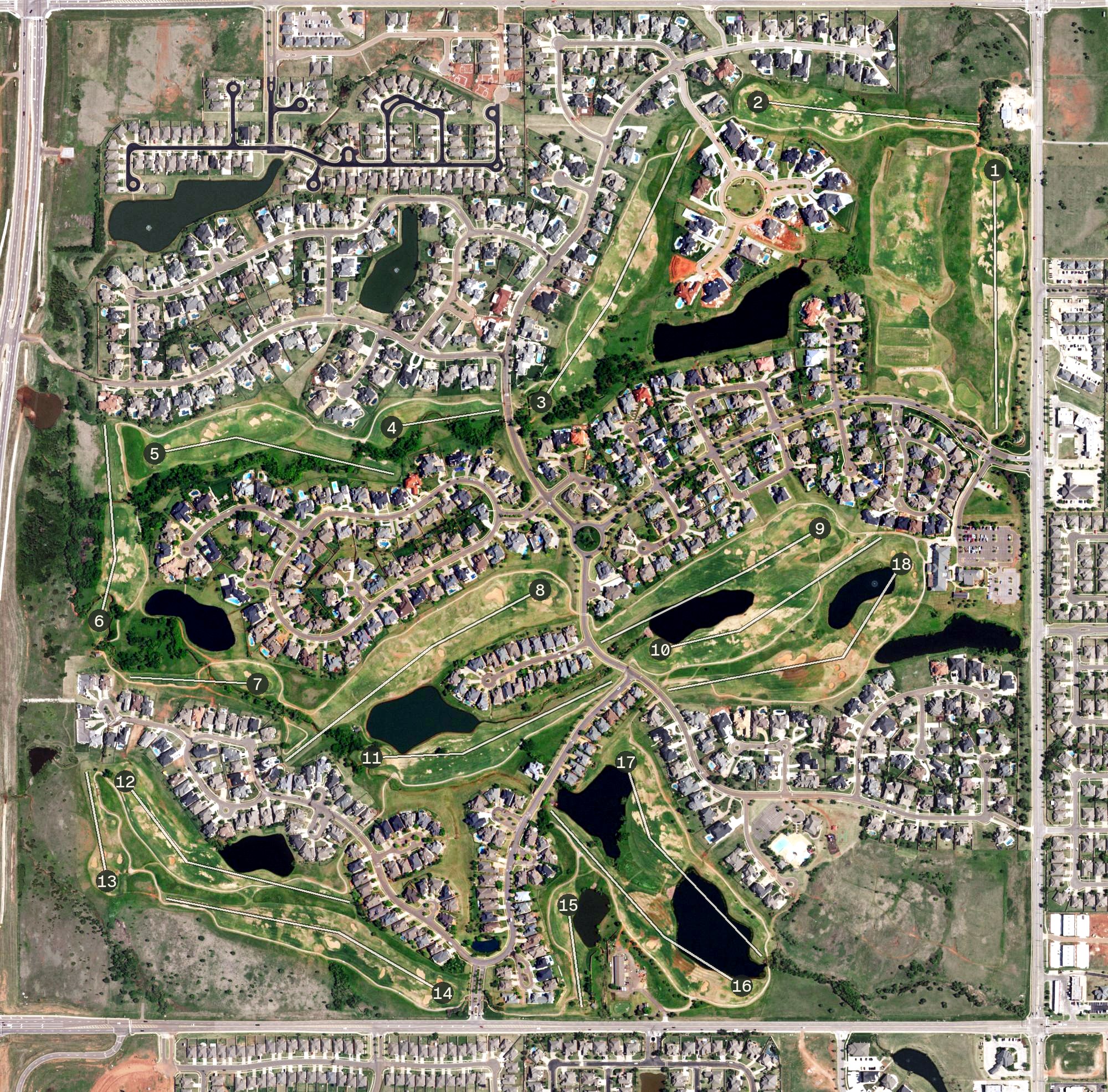 Aerial view of Rose Creek Golf Club, OK