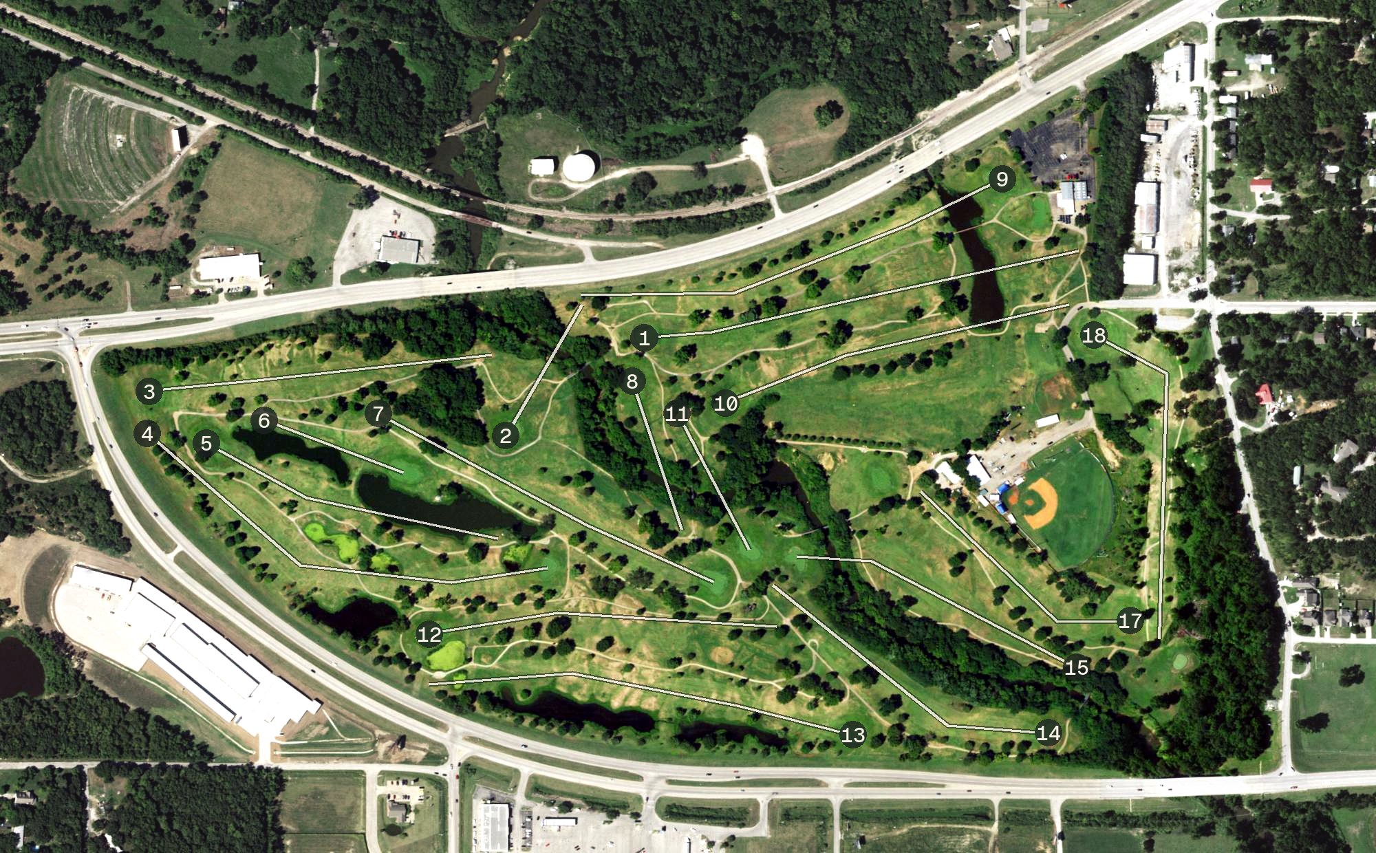 Aerial view of Sapulpa City Golf Course, OK
