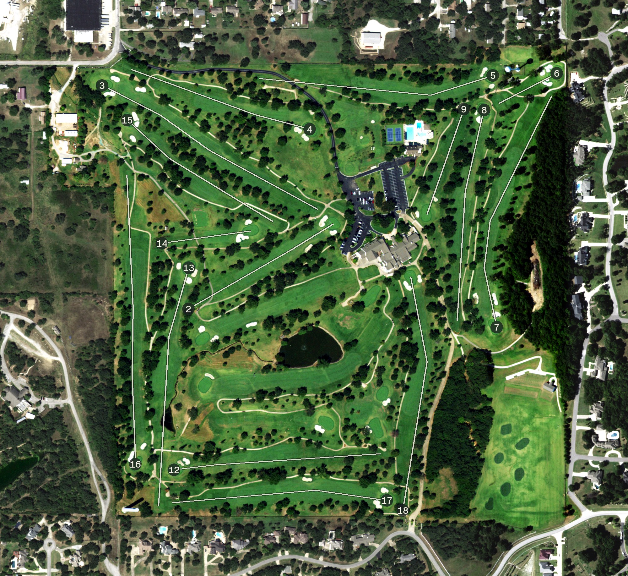 Aerial view of The Oaks Country Club, OK