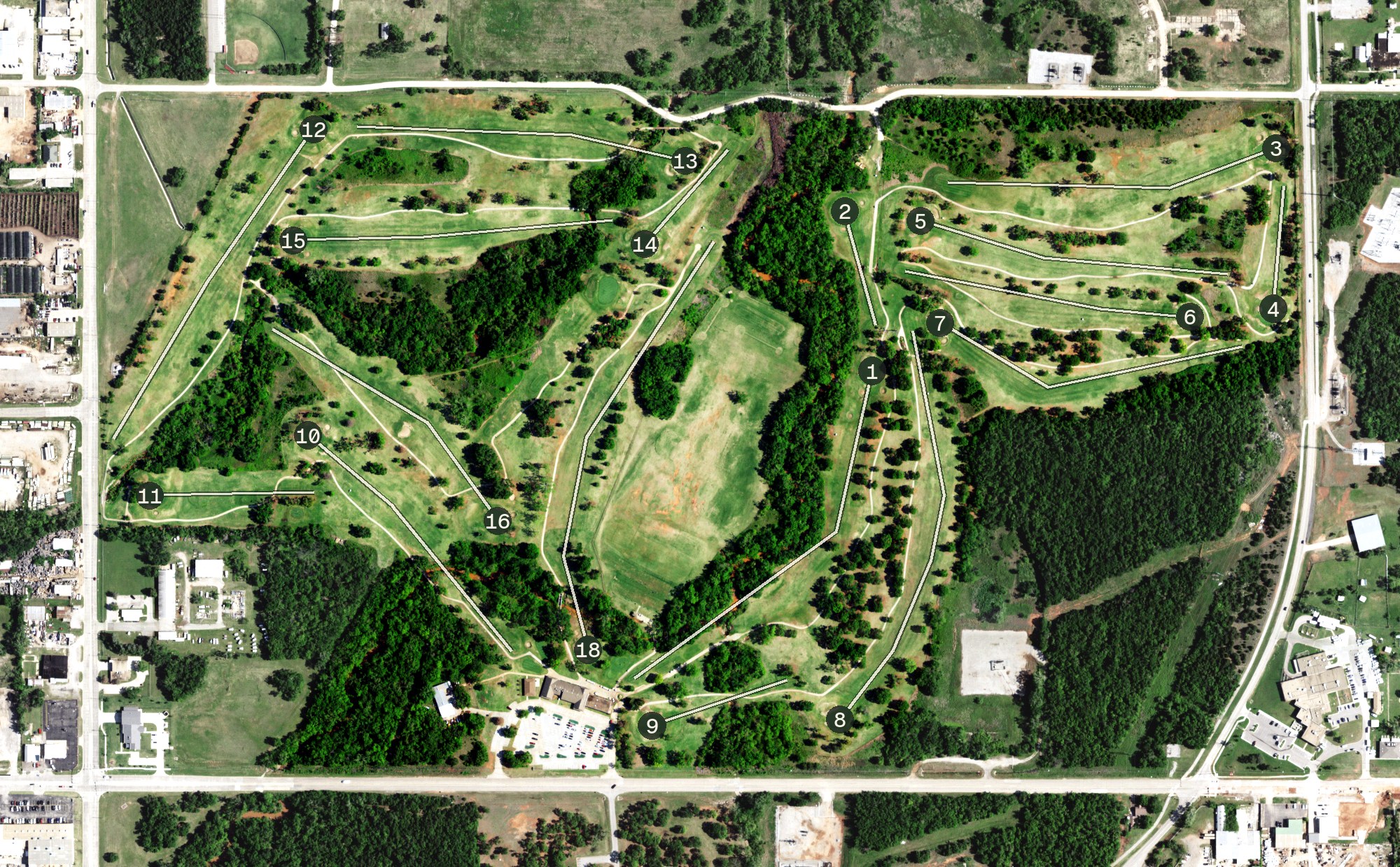 Aerial view of Trosper Golf Club, OK