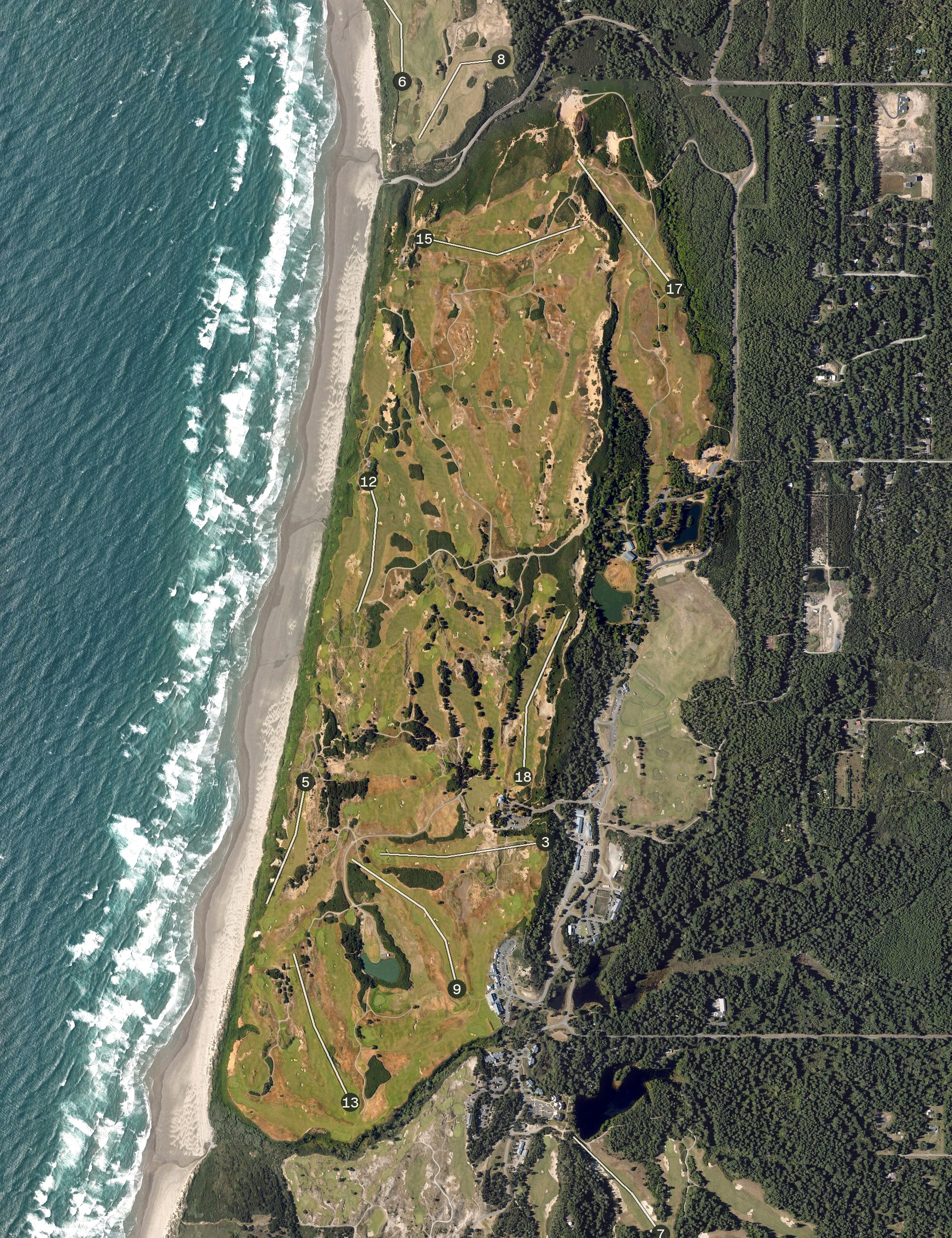 Aerial view of Bandon Dunes Golf Resort, OR