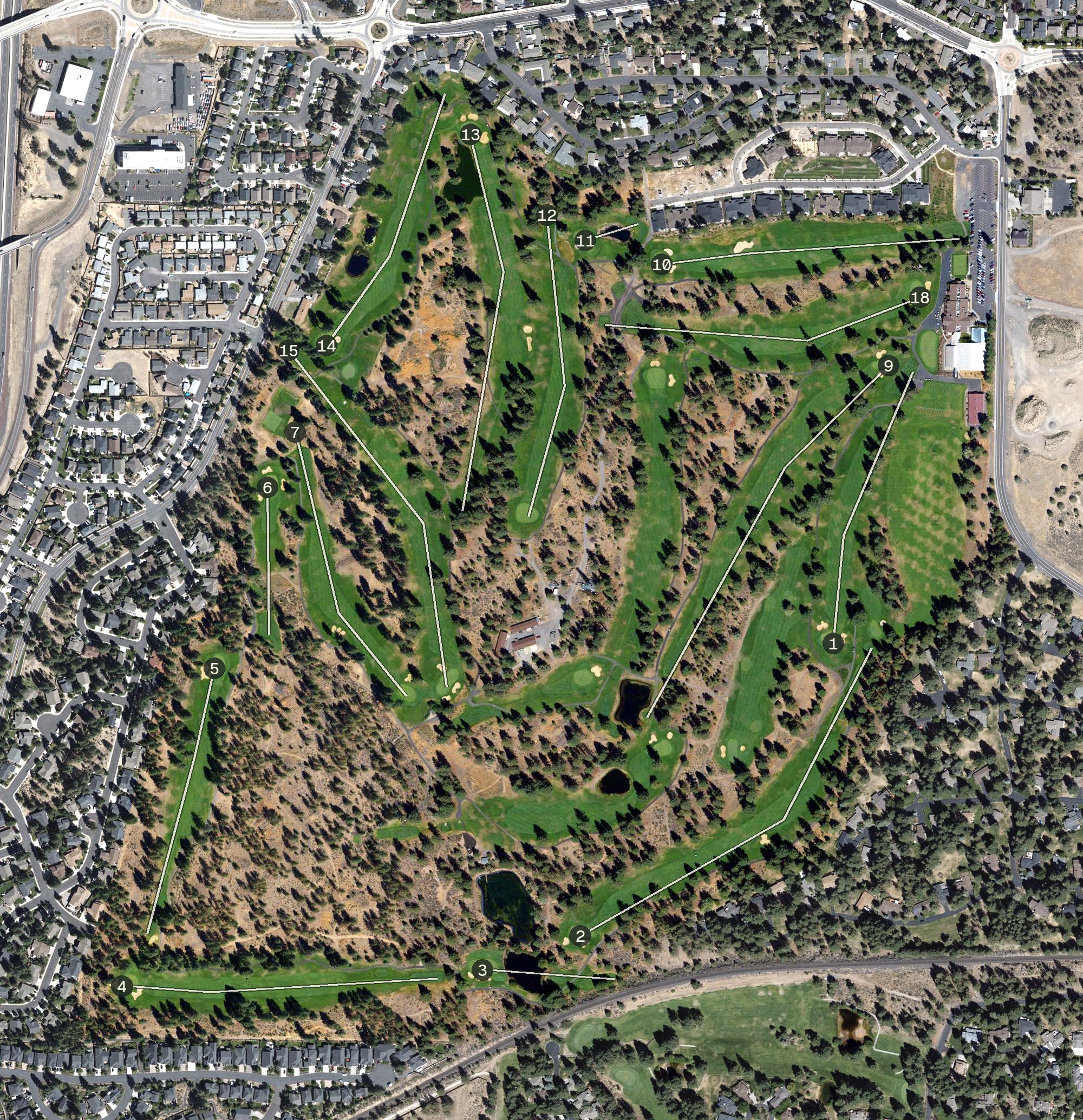 Aerial view of Bend Golf & Country Club, OR