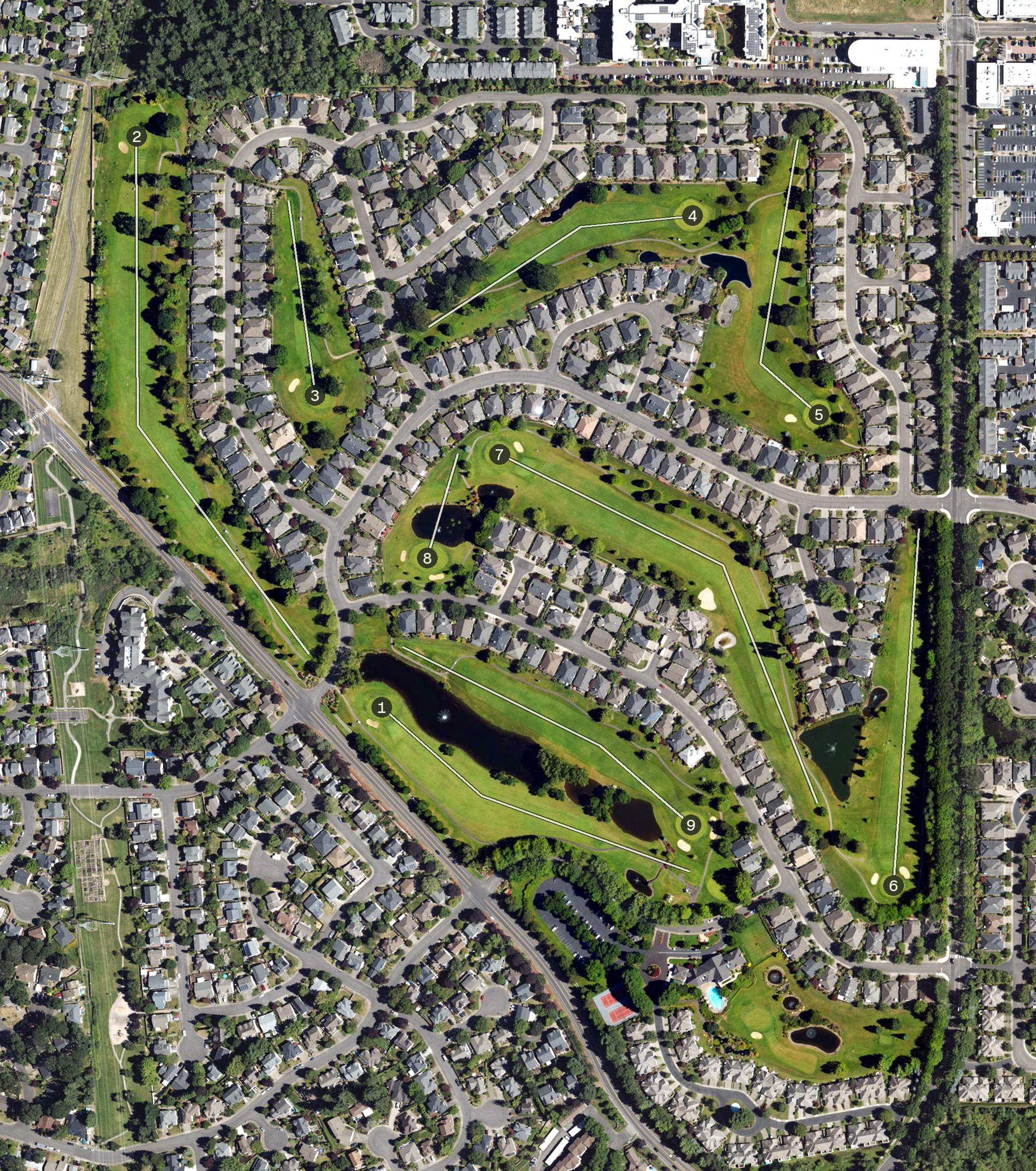Aerial view of Claremont Golf Club, OR