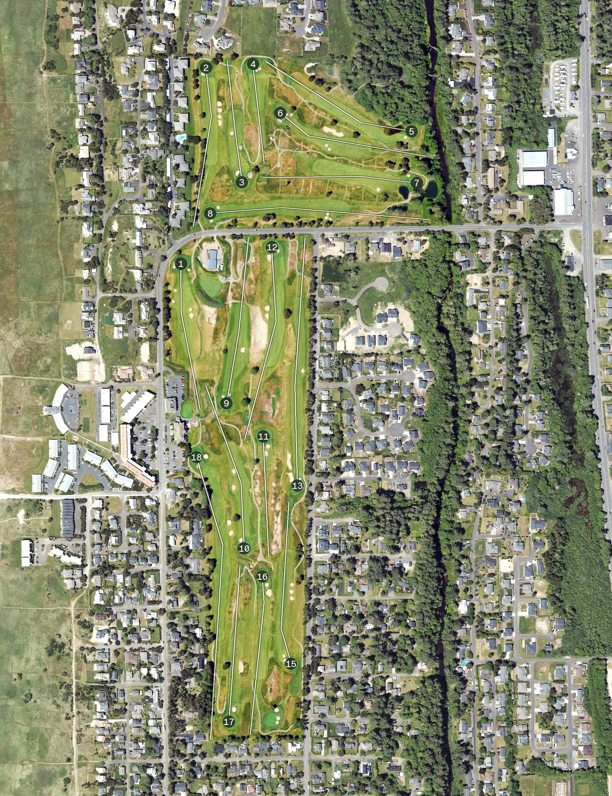 Aerial view of Gearhart Golf Links, OR