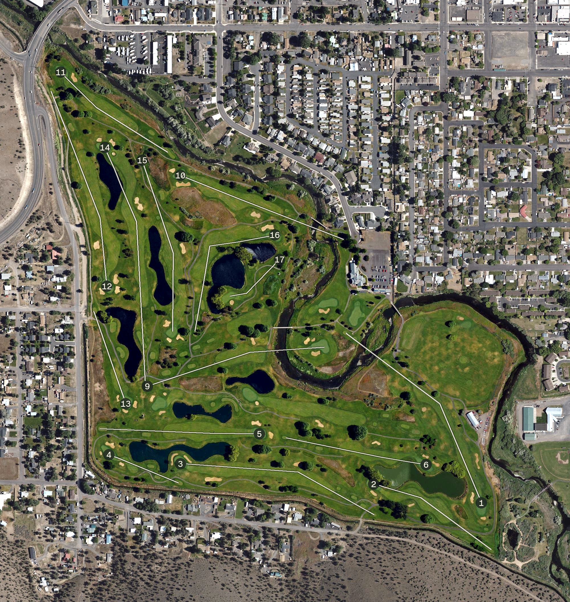 Aerial view of Meadow Lakes Golf Course, OR
